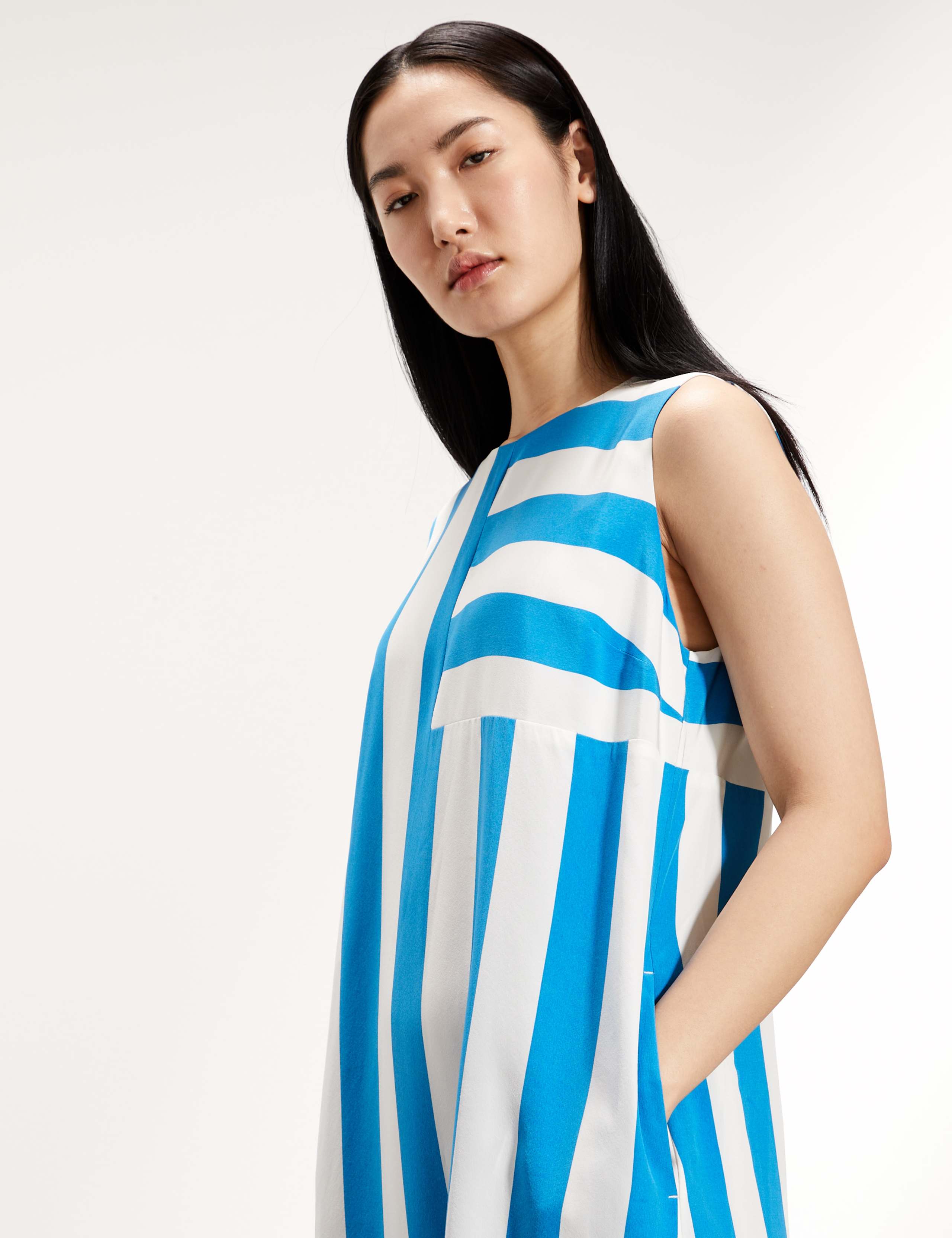 Pure Silk Striped Knee Length Shift Dress 3 of 5