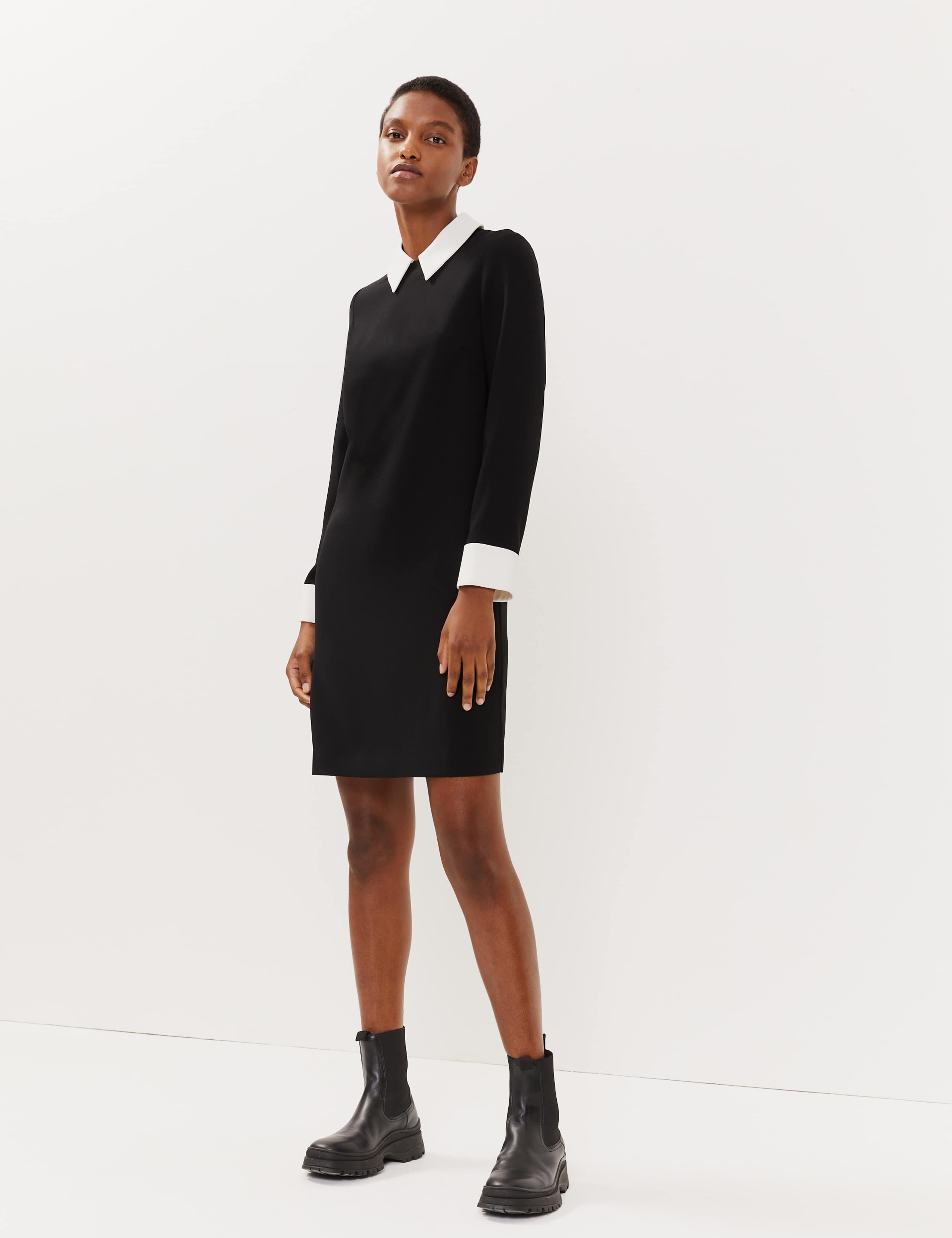 Crepe Contrast Detailing Shift Dress 1 of 7