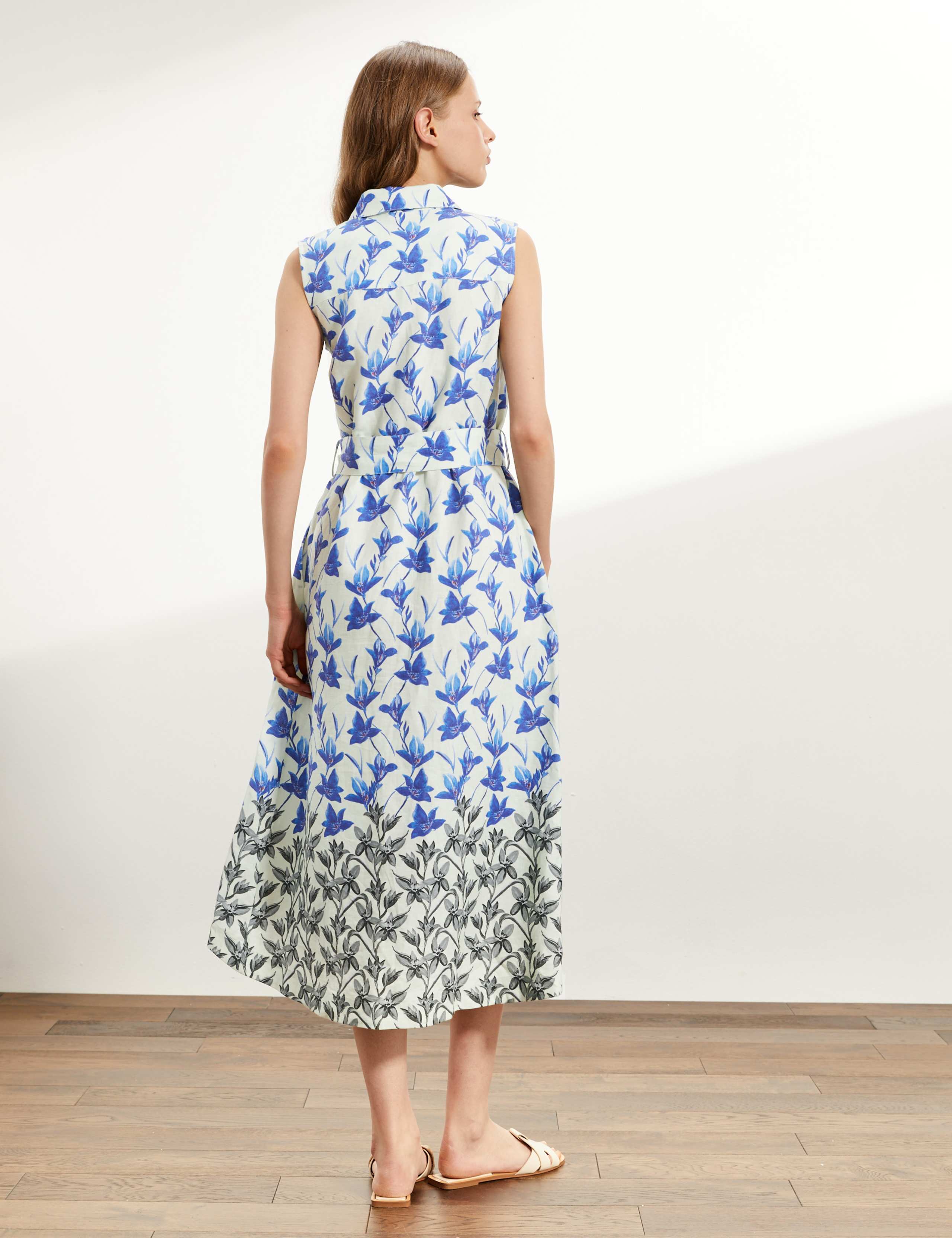 Pure Linen Floral Midi Shirt Dress 4 of 5