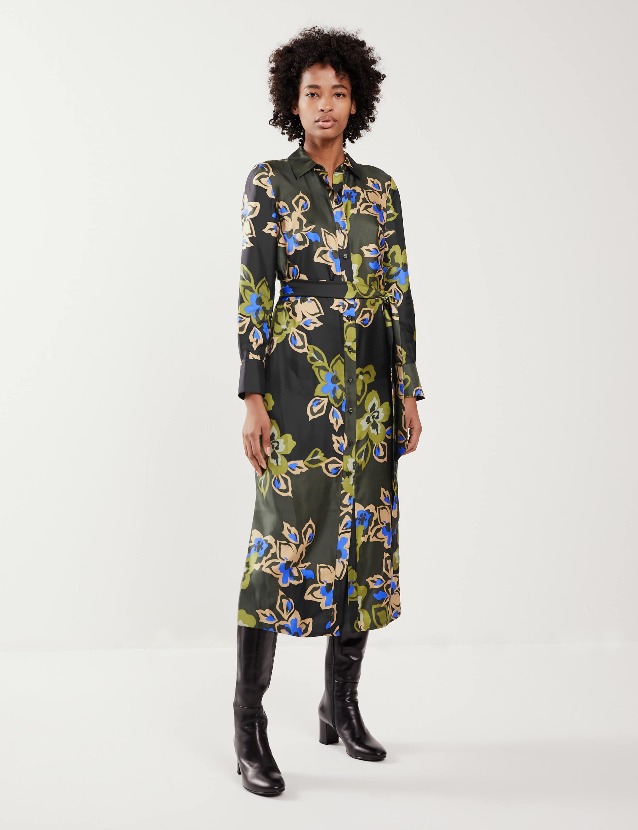 Pure Silk Floral Tie Front Midi Shirt Dress JAEGER M&S IE