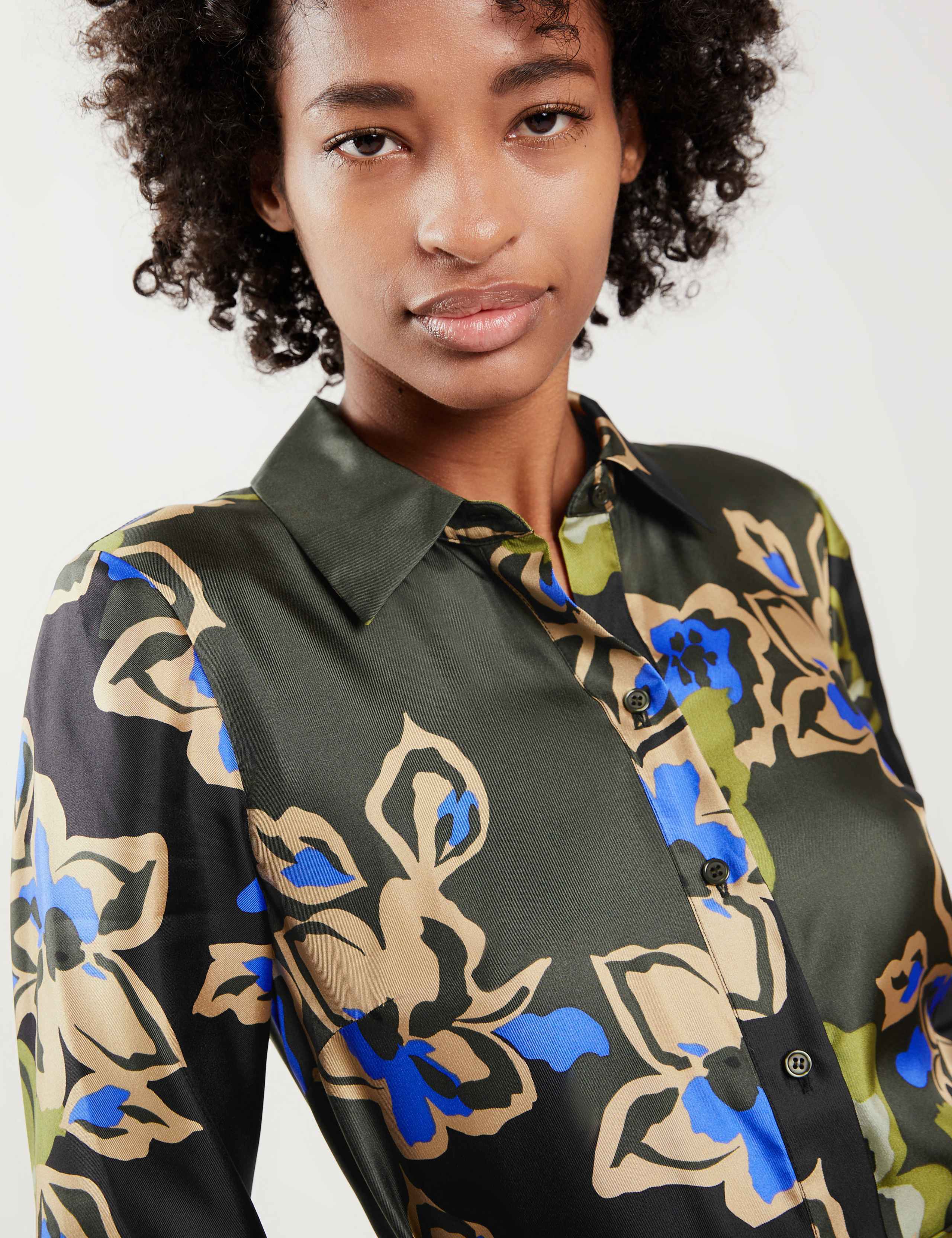 Pure Silk Floral Tie Front Midi Shirt Dress 3 of 6
