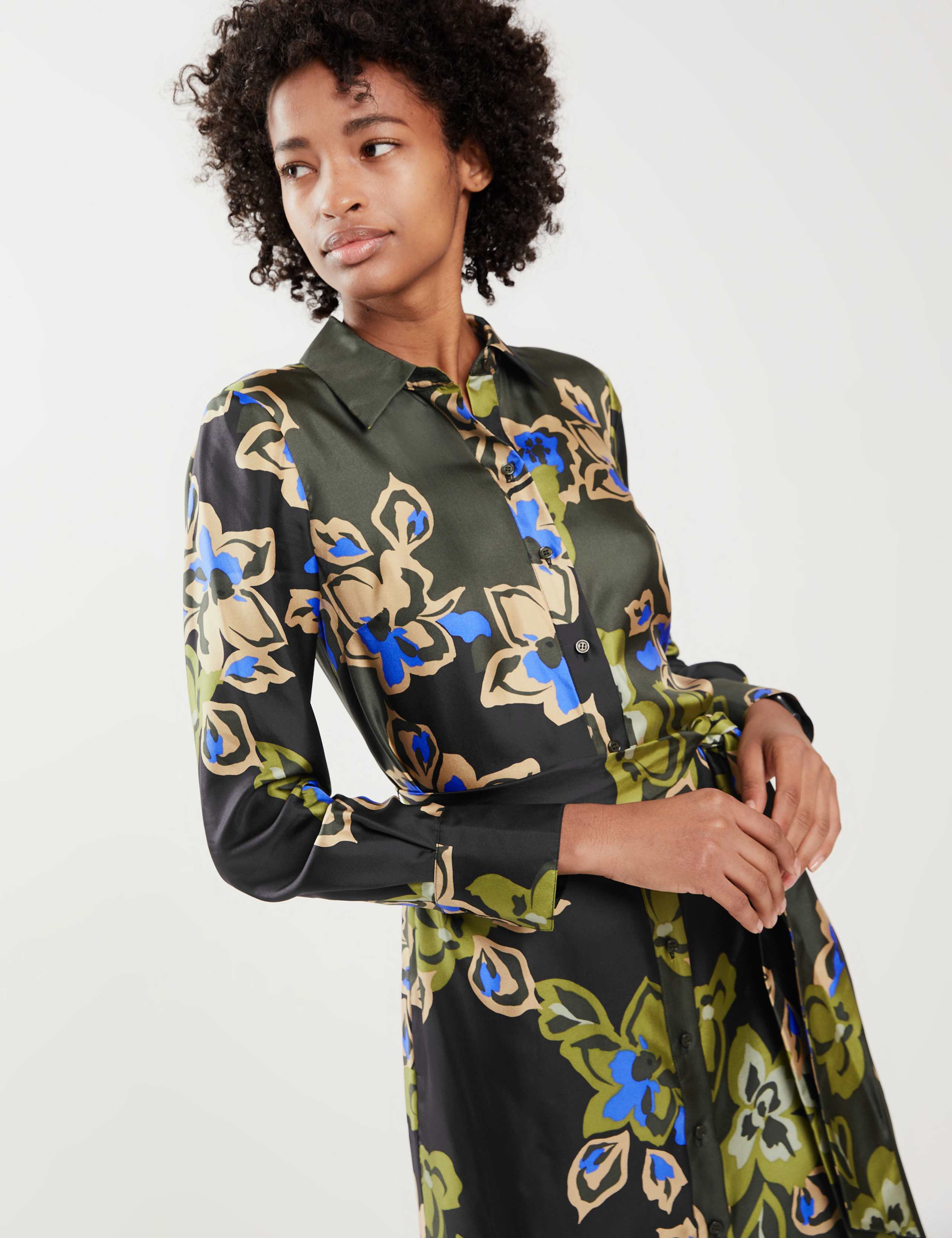 Pure Silk Floral Tie Front Midi Shirt Dress 4 of 6