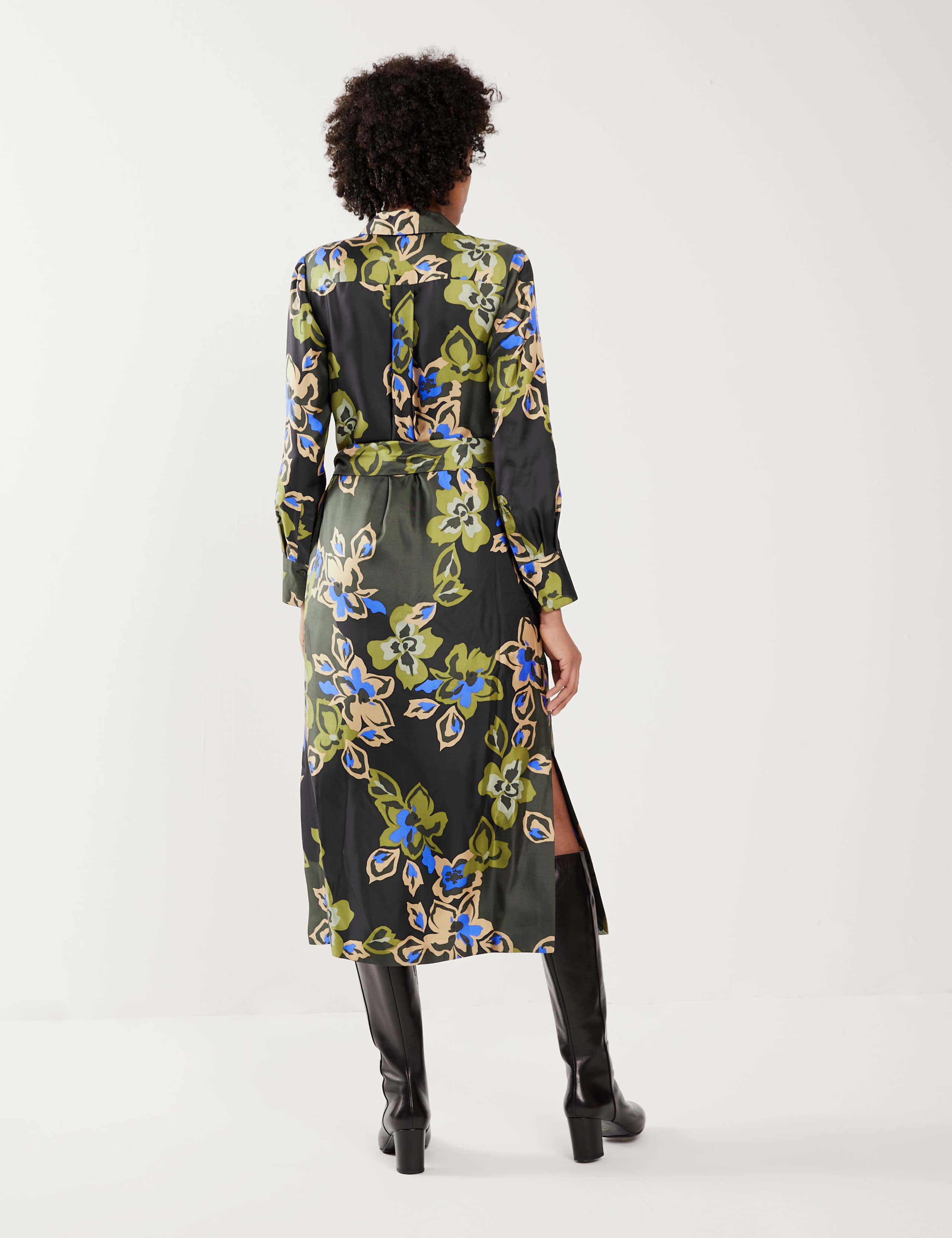 Pure Silk Floral Tie Front Midi Shirt Dress 5 of 6