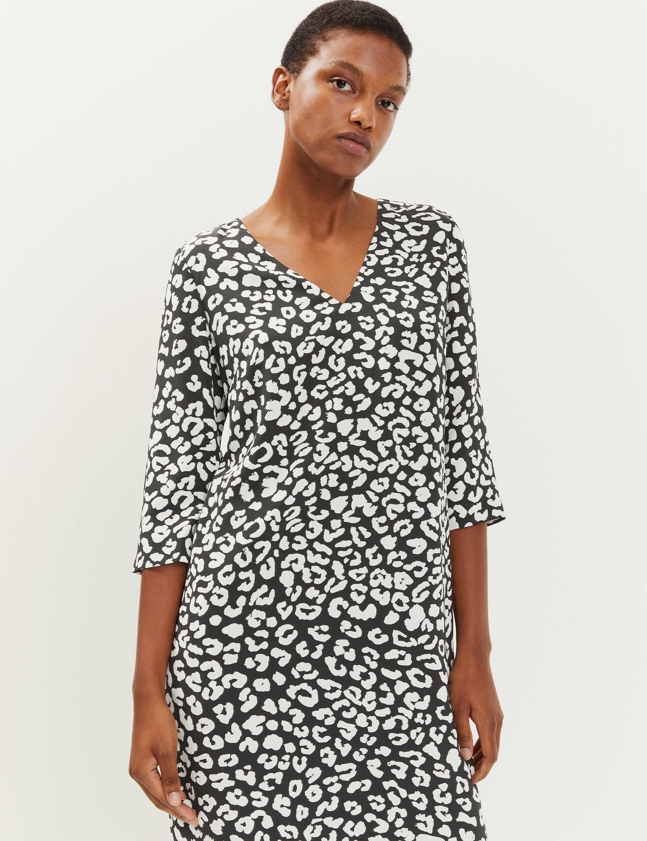 Pure Silk Animal Print V-Neck Shift Dress 2 of 5