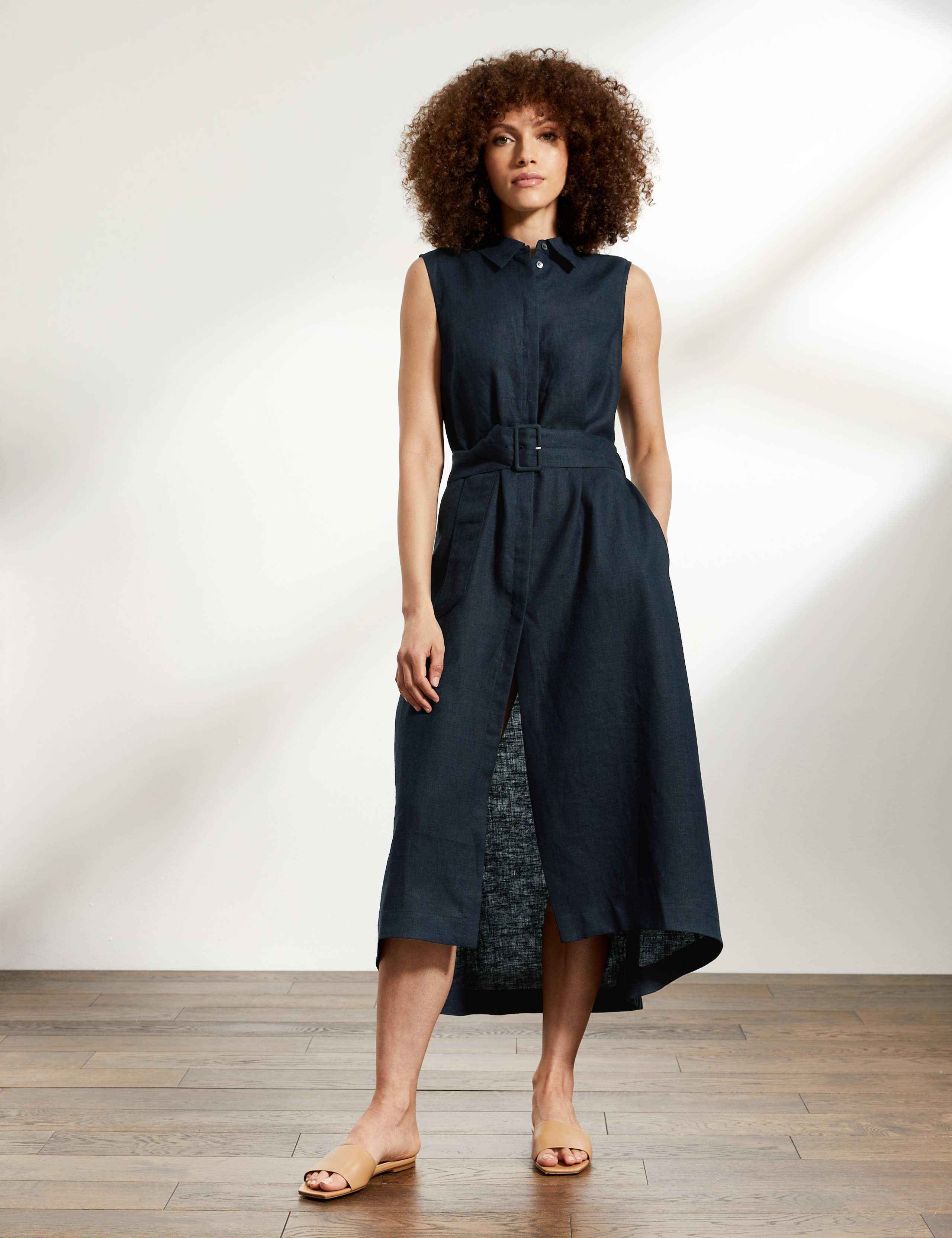 Pure Linen Belted Midi Shirt Dress 1 of 5