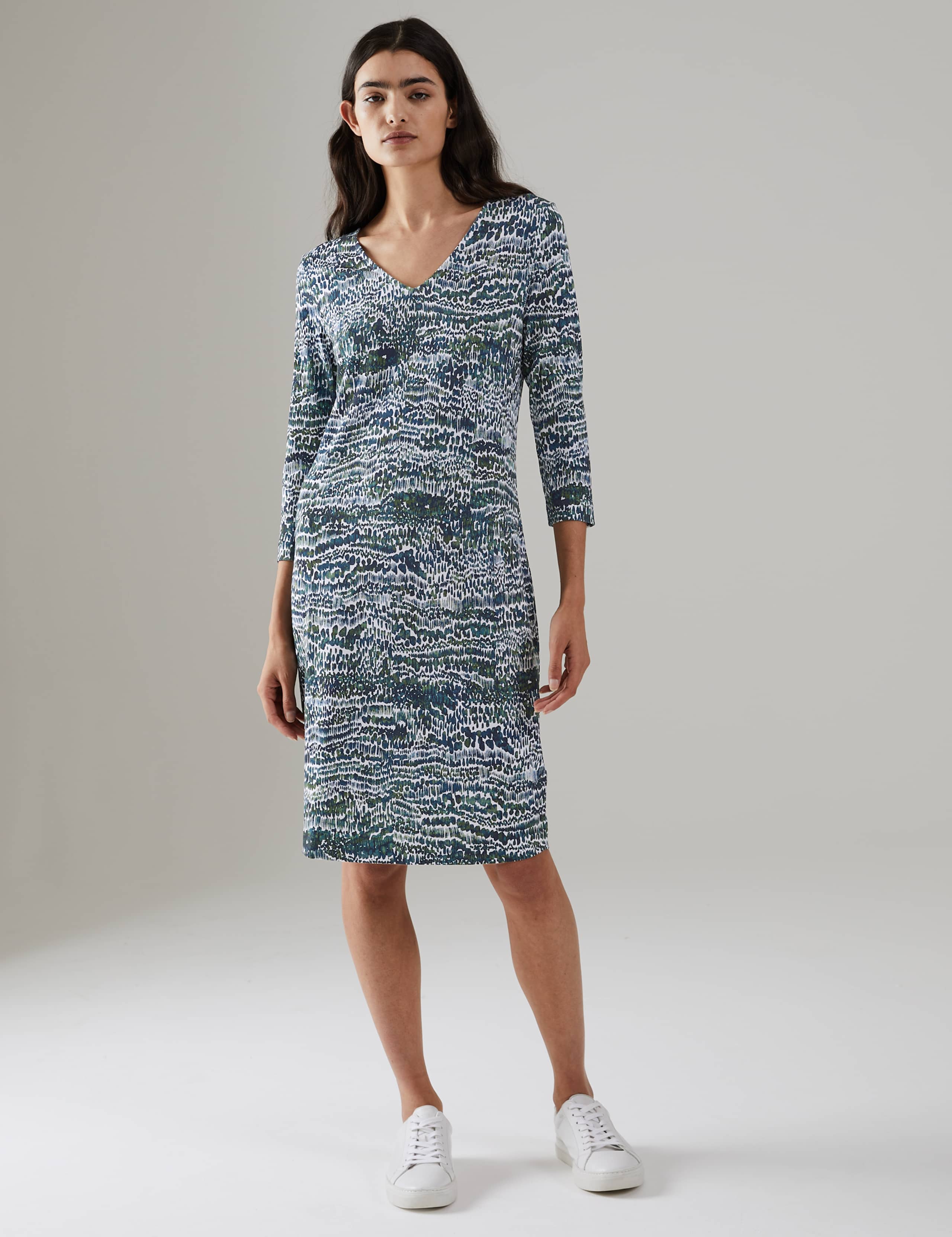 Printed V-Neck Knee Length Dress 1 of 6