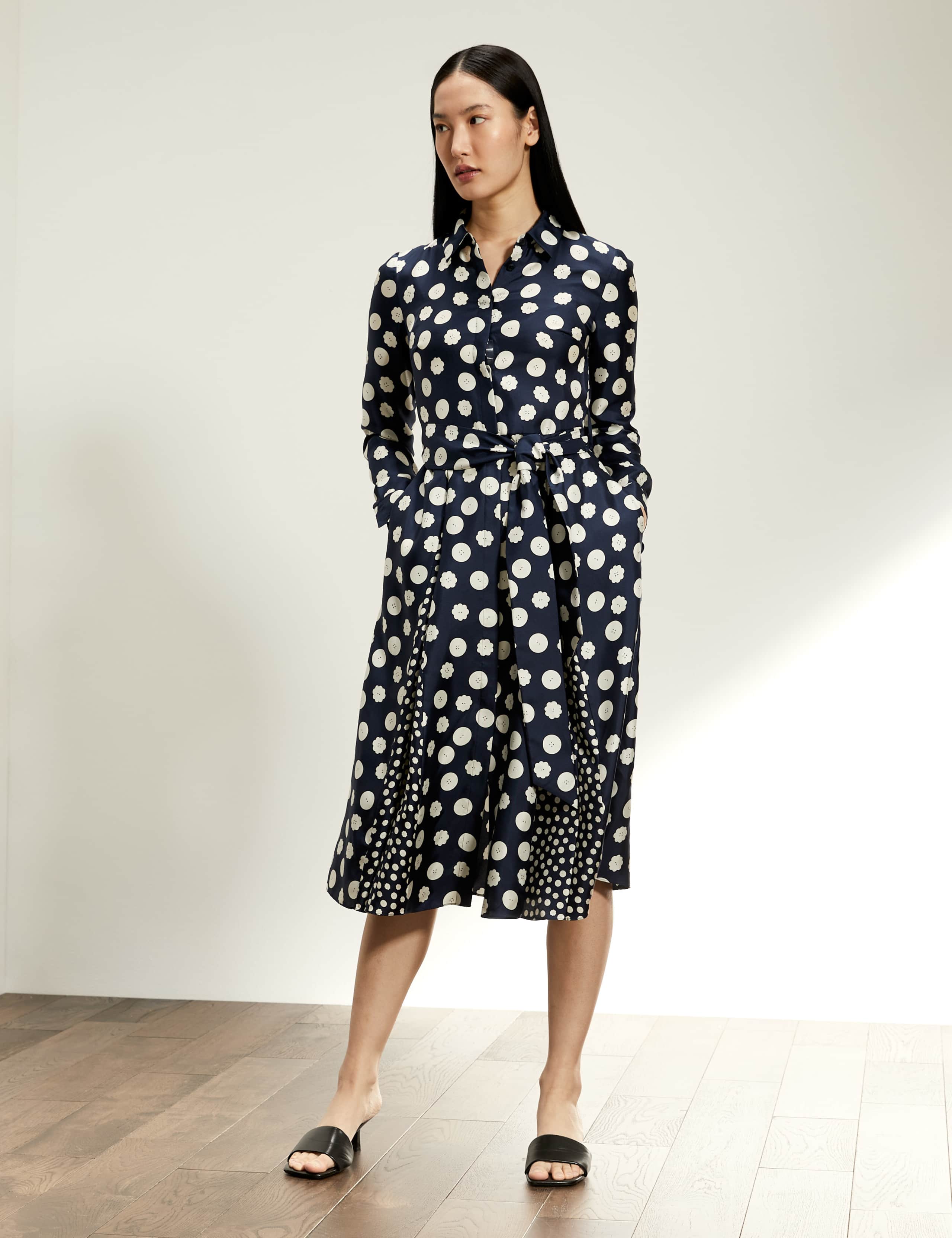 Pure Silk Button Print Midi Shirt Dress 1 of 5