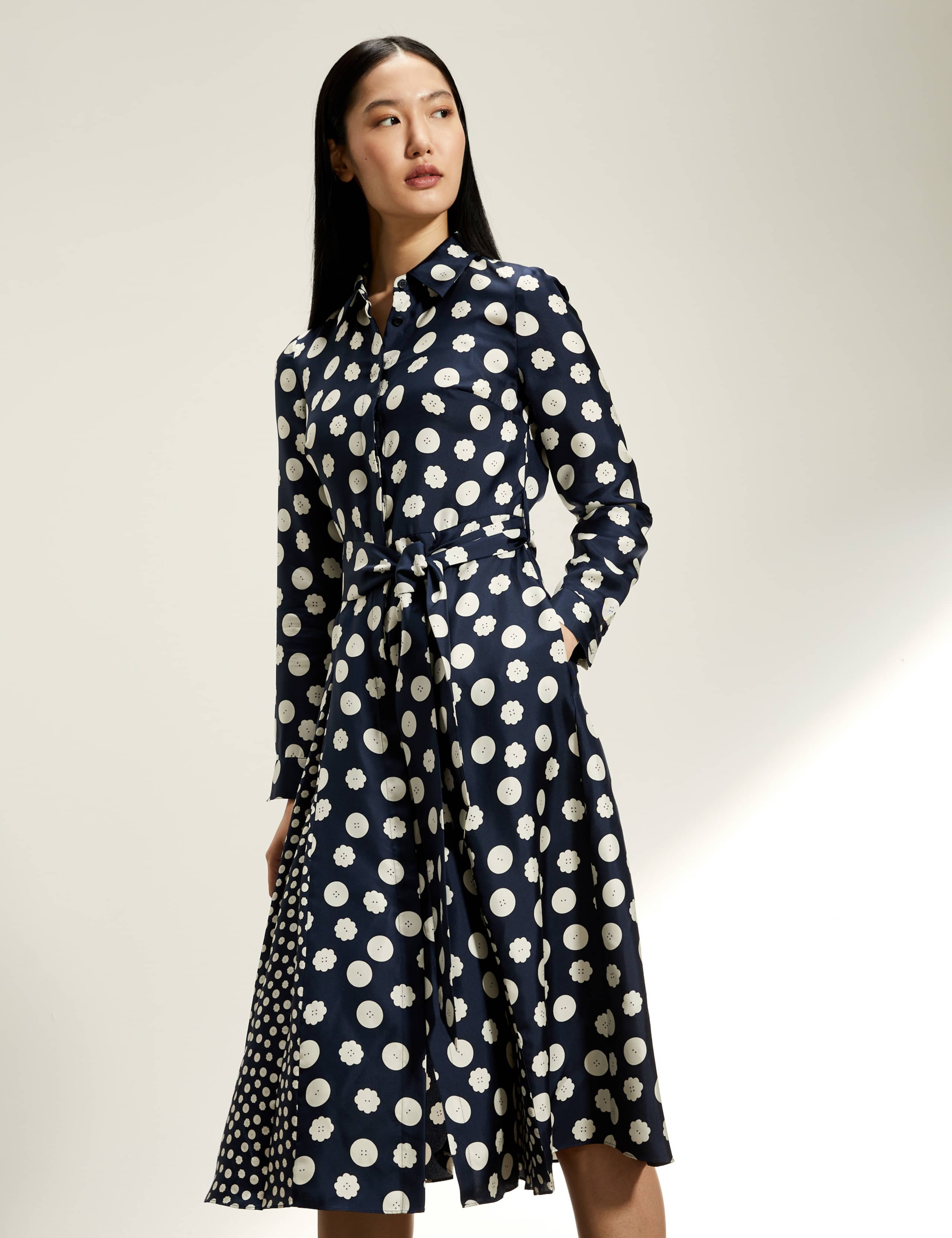 Pure Silk Button Print Midi Shirt Dress 2 of 5