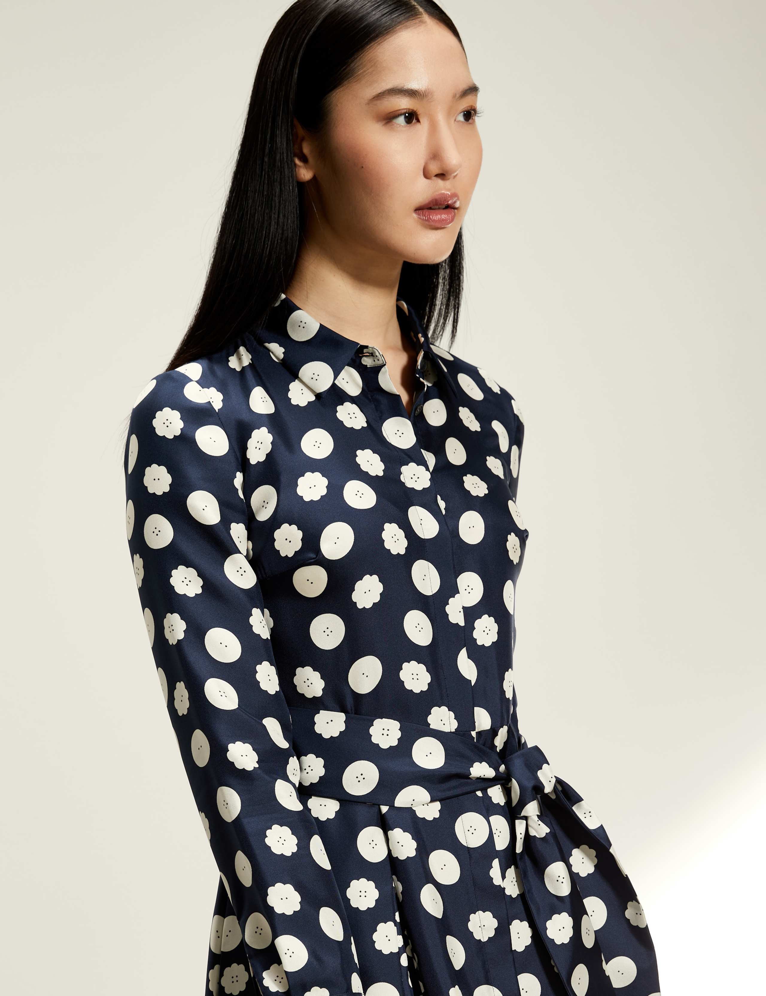 Pure Silk Button Print Midi Shirt Dress 3 of 5