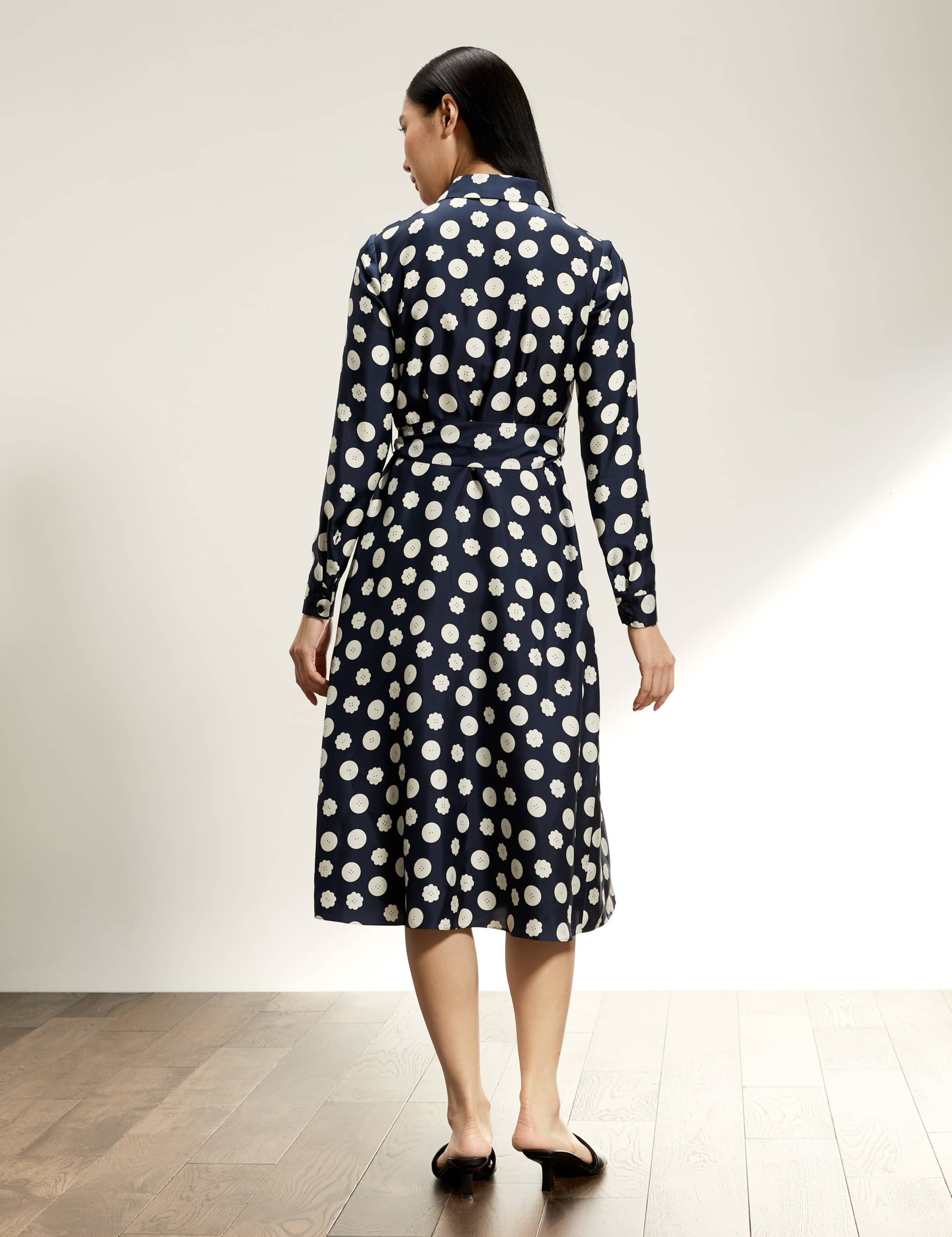 Pure Silk Button Print Midi Shirt Dress 4 of 5