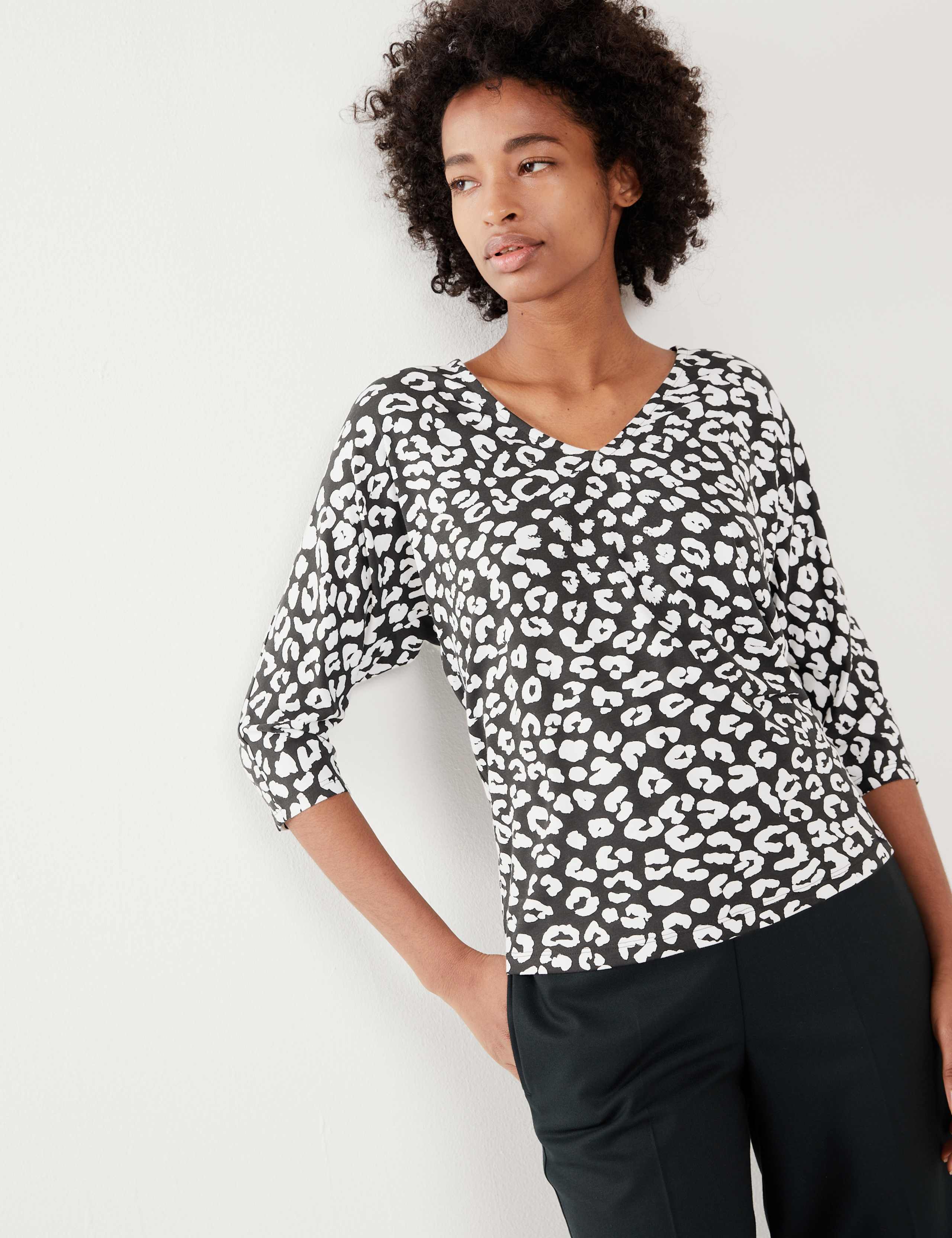 Animal Print V-Neck Batwing Top 1 of 6