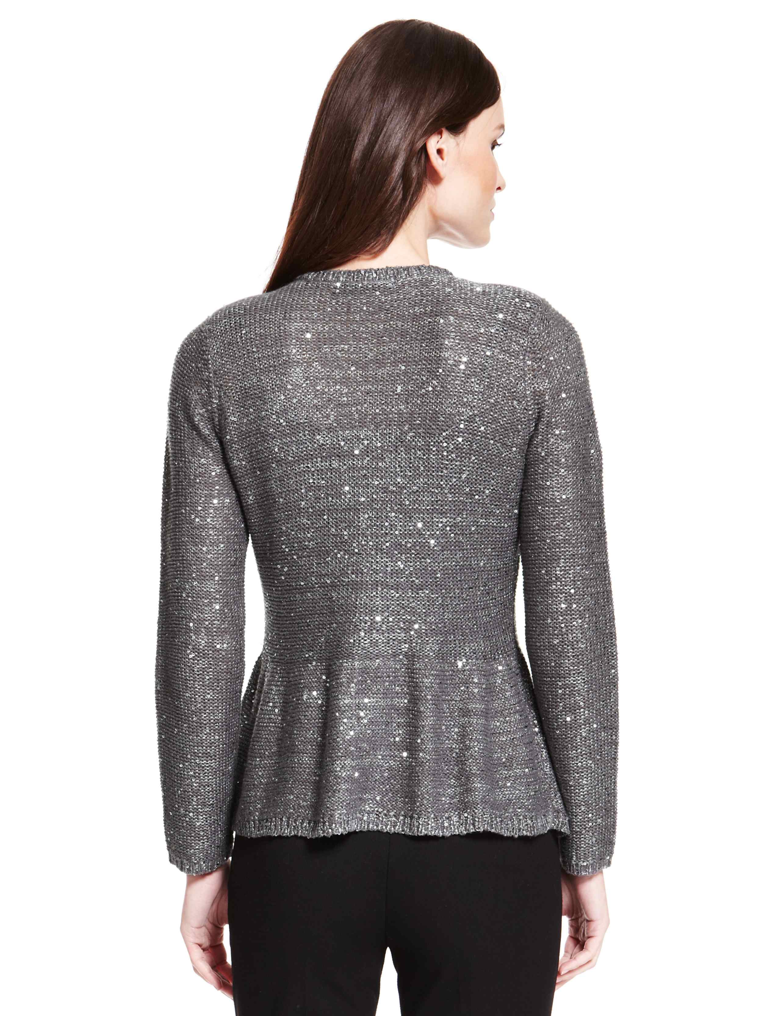 Sequin Embellished Zipped Peplum Cardigan 4 of 5