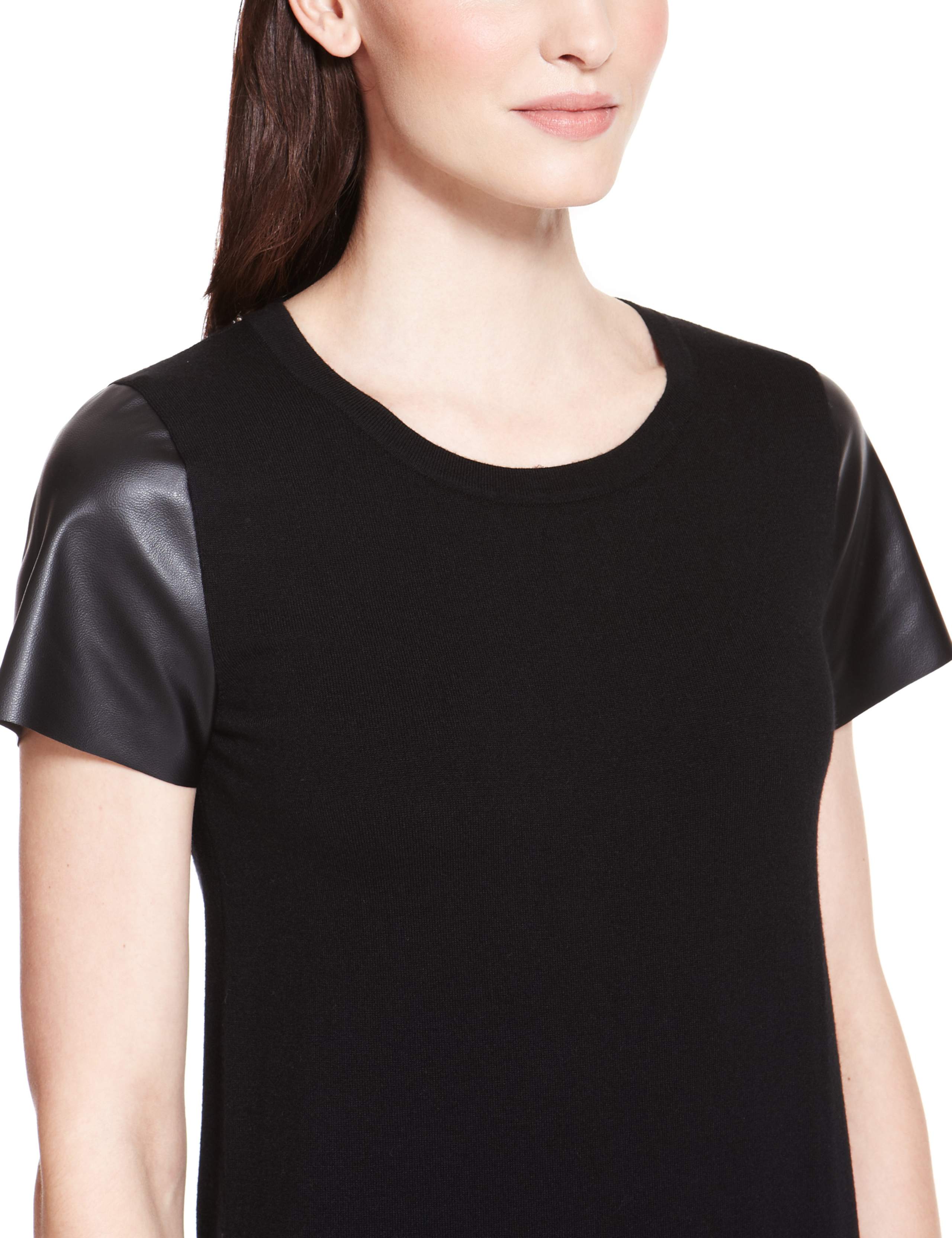 Faux Leather Trim Knitted Dress 5 of 6