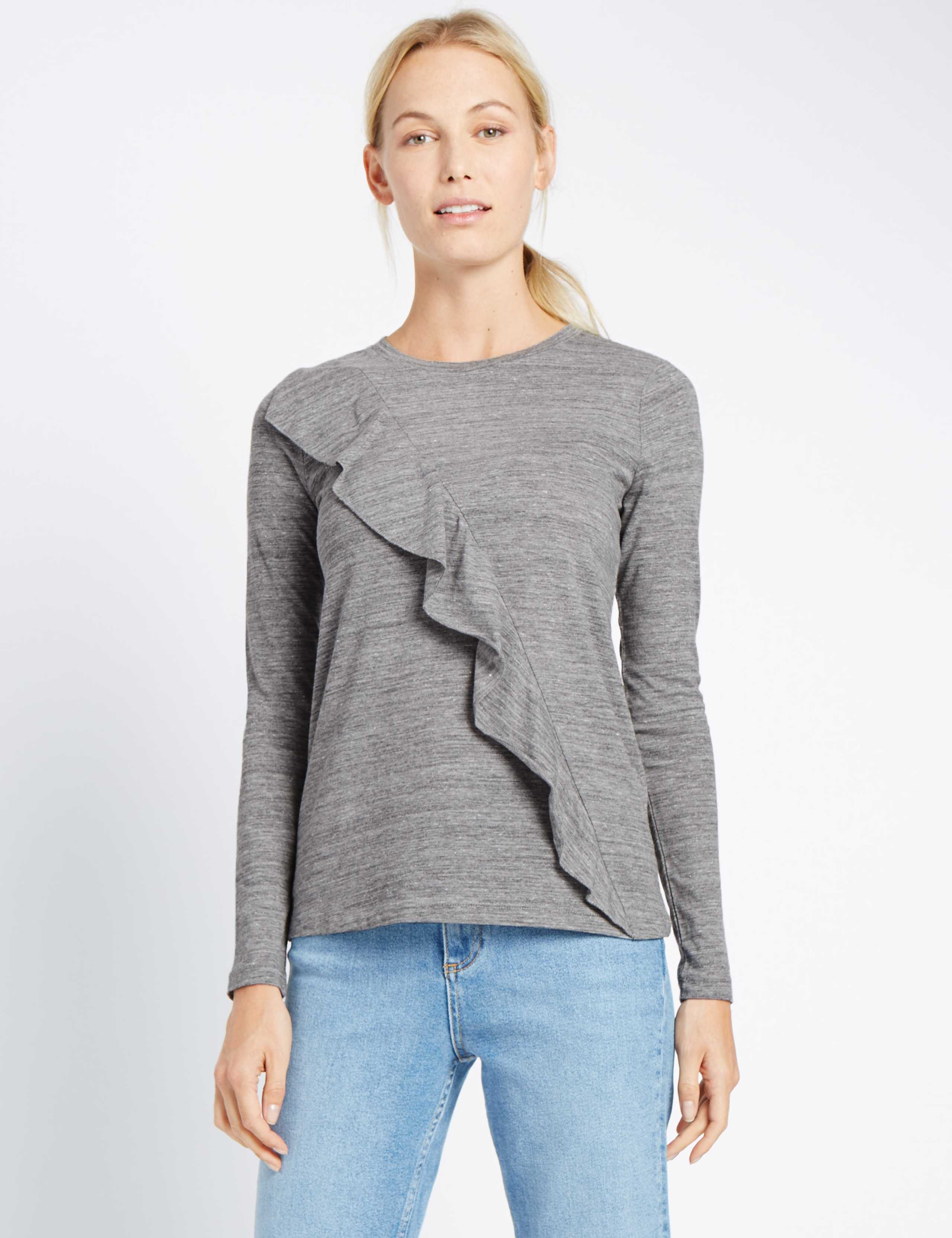 Ruffle Long Sleeve Jersey Top 1 of 3