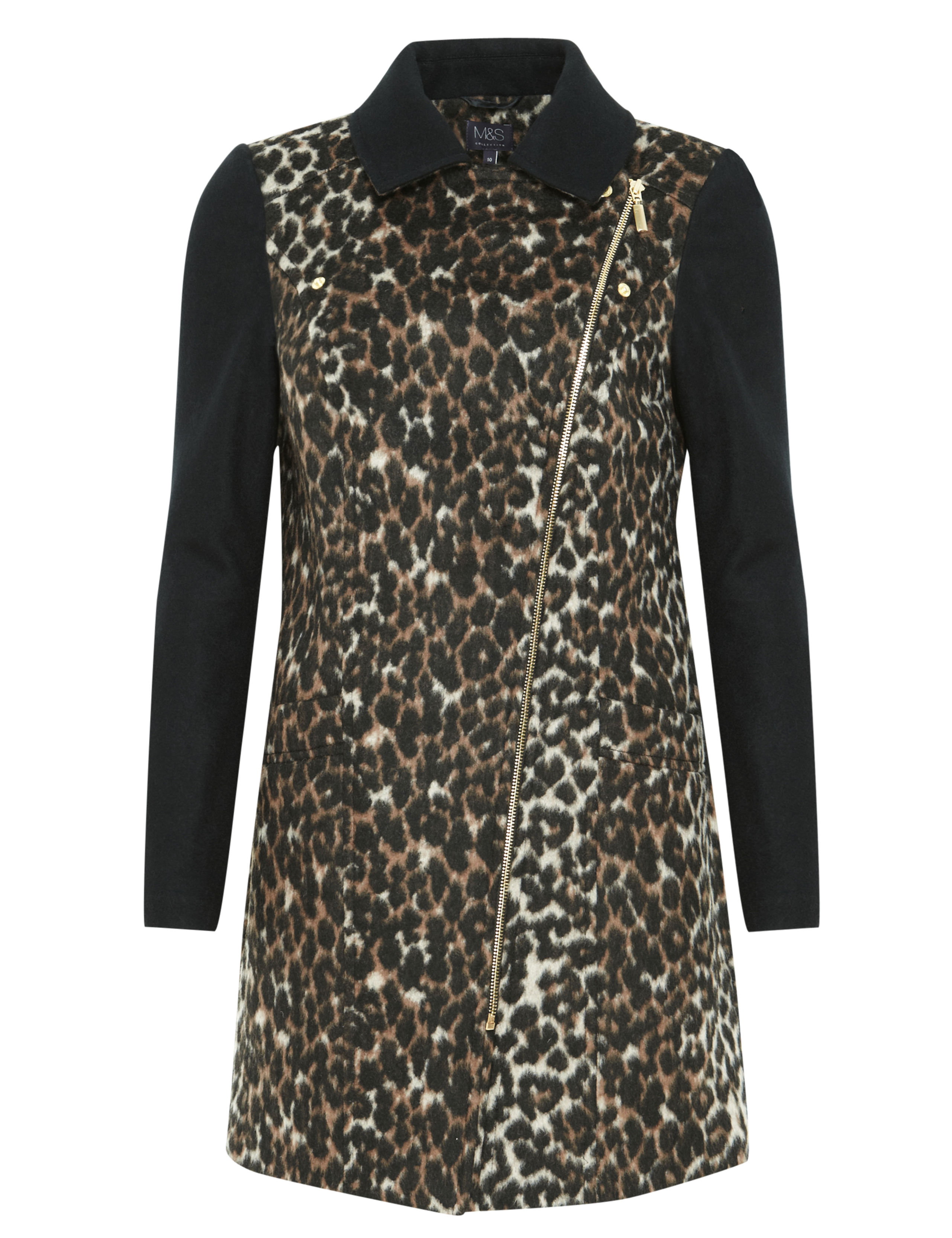 Animal Print Biker Coat with Wool 2 of 7