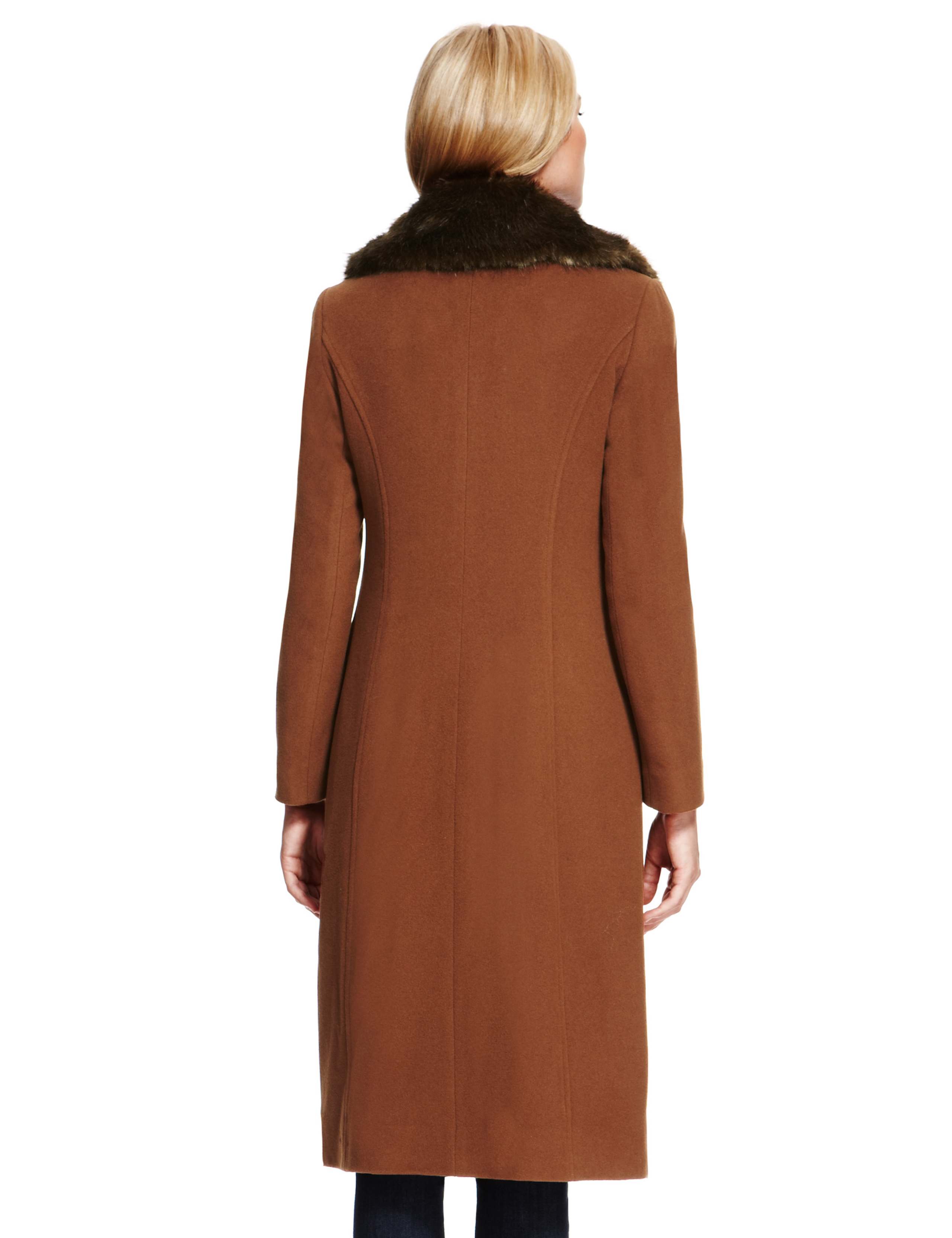 Double Breasted Faux Fur Collar Coat with Cashmere 5 of 9