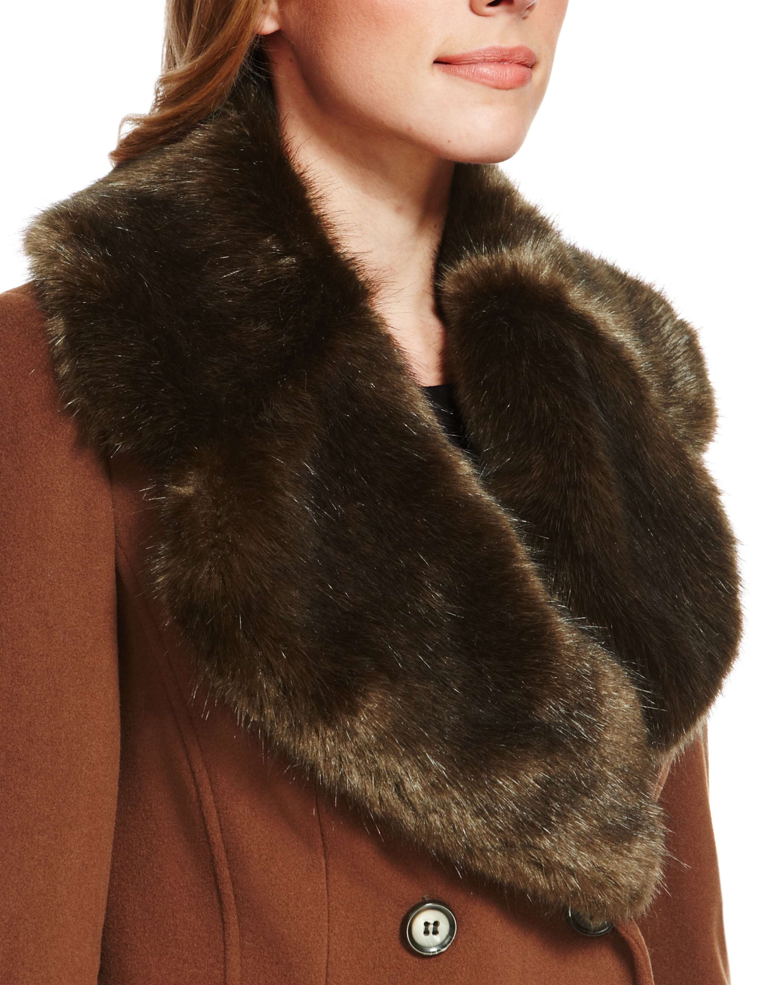 Double Breasted Faux Fur Collar Coat with Cashmere 6 of 9