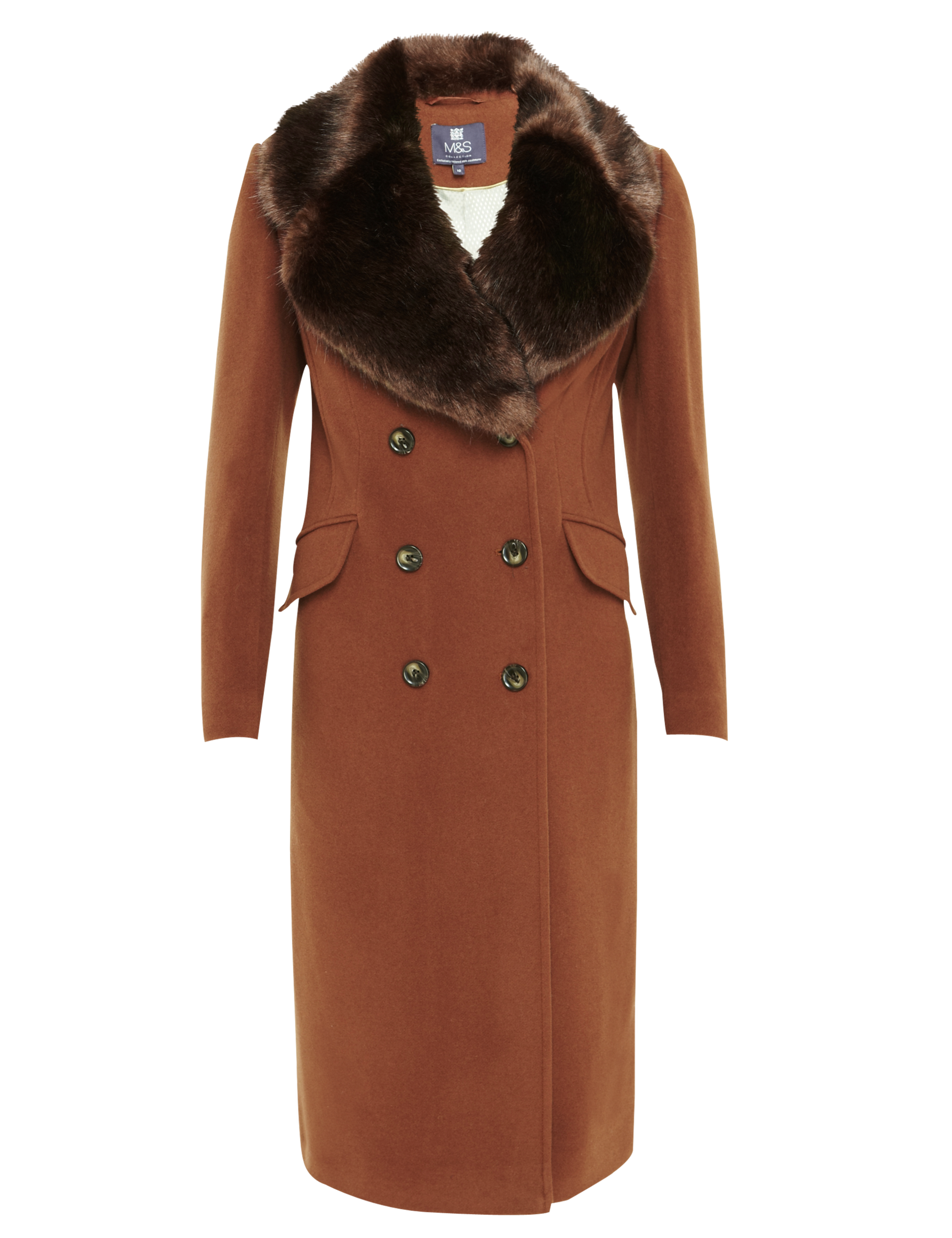 Double Breasted Faux Fur Collar Coat with Cashmere 2 of 9
