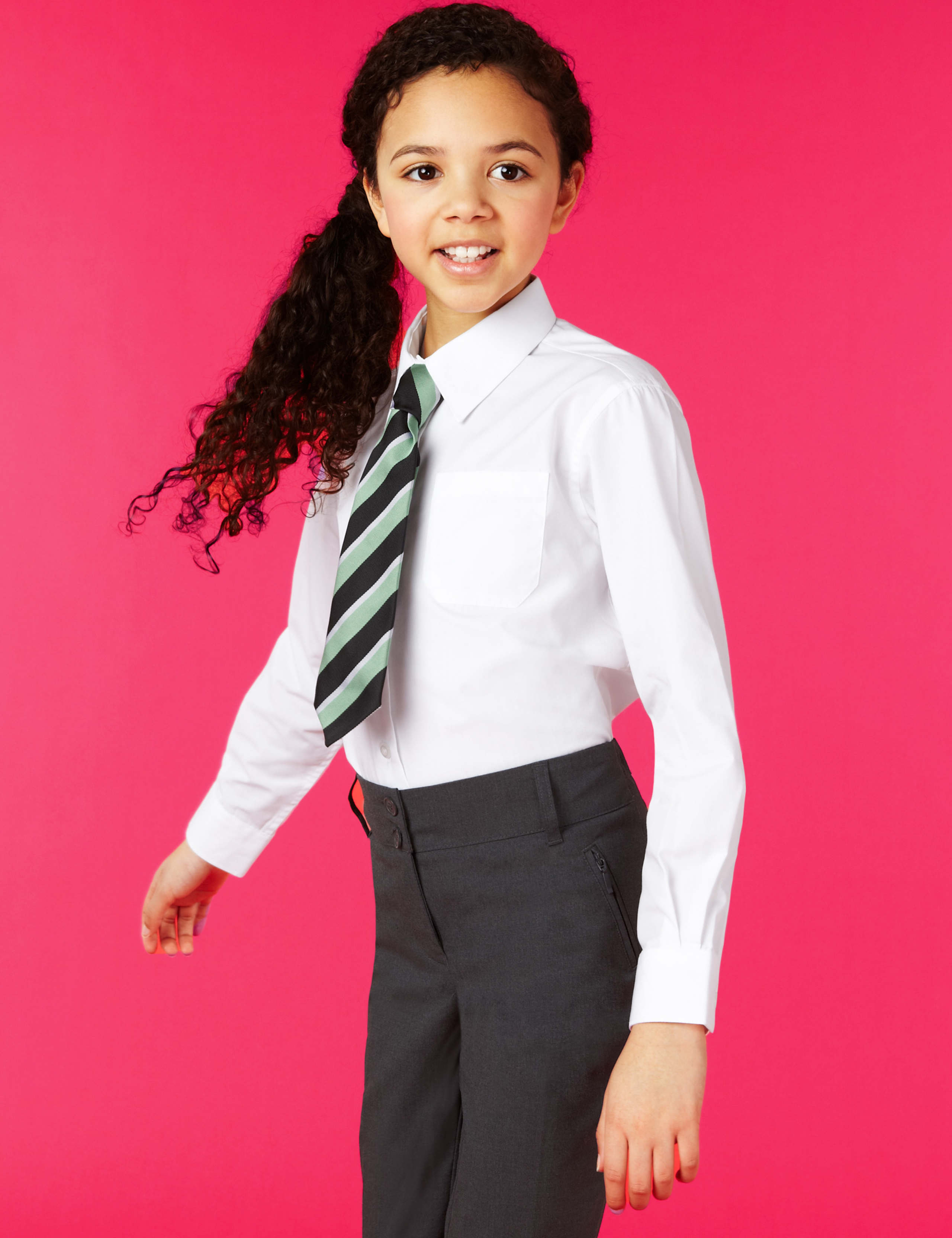 Plus Fit 2 Pack Girls' Ultimate Non-Iron Long Sleeve Blouses with Stain Away™ 1 of 6