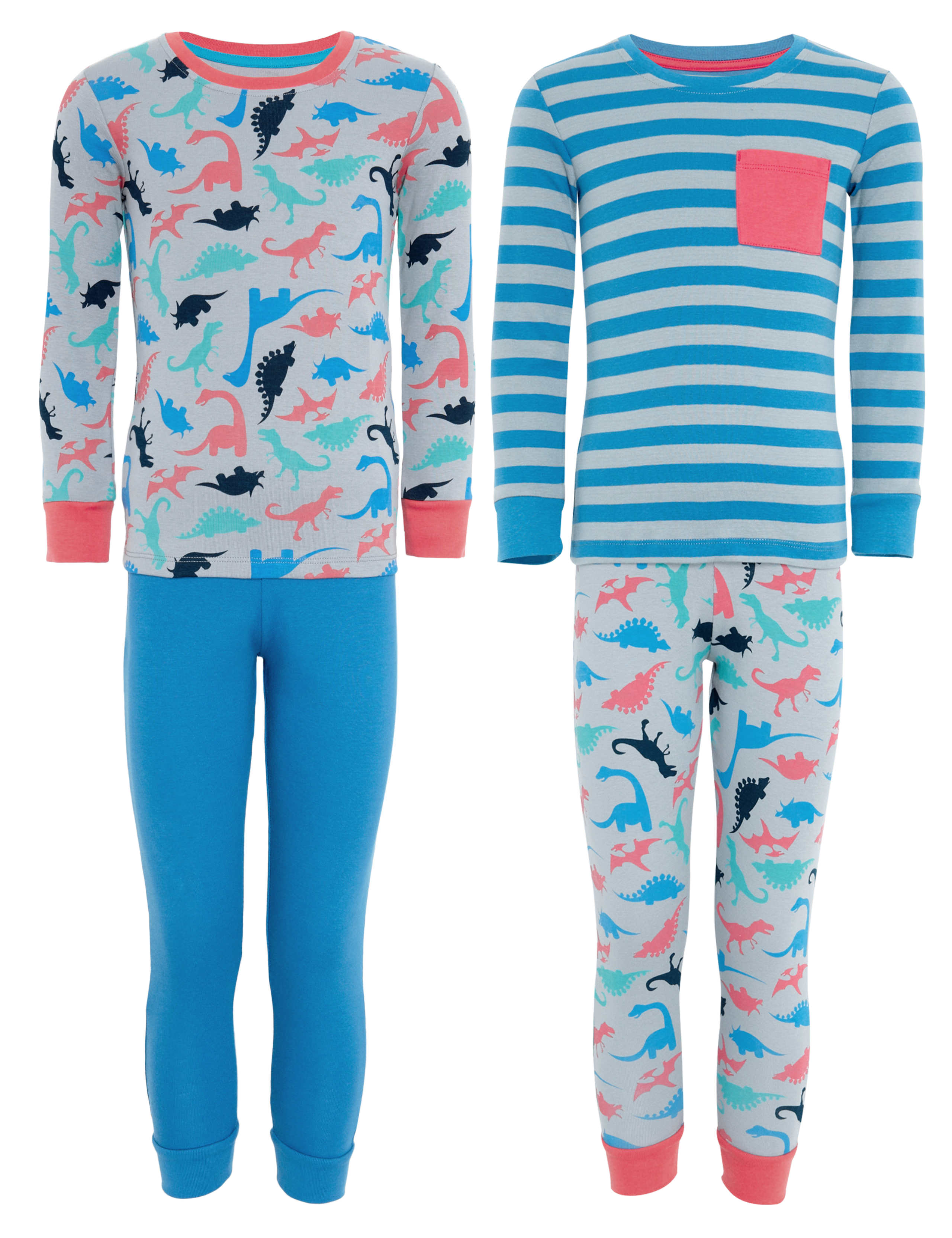 2 Pack Pure Cotton Dinosaur & Striped Pyjamas 2 of 5