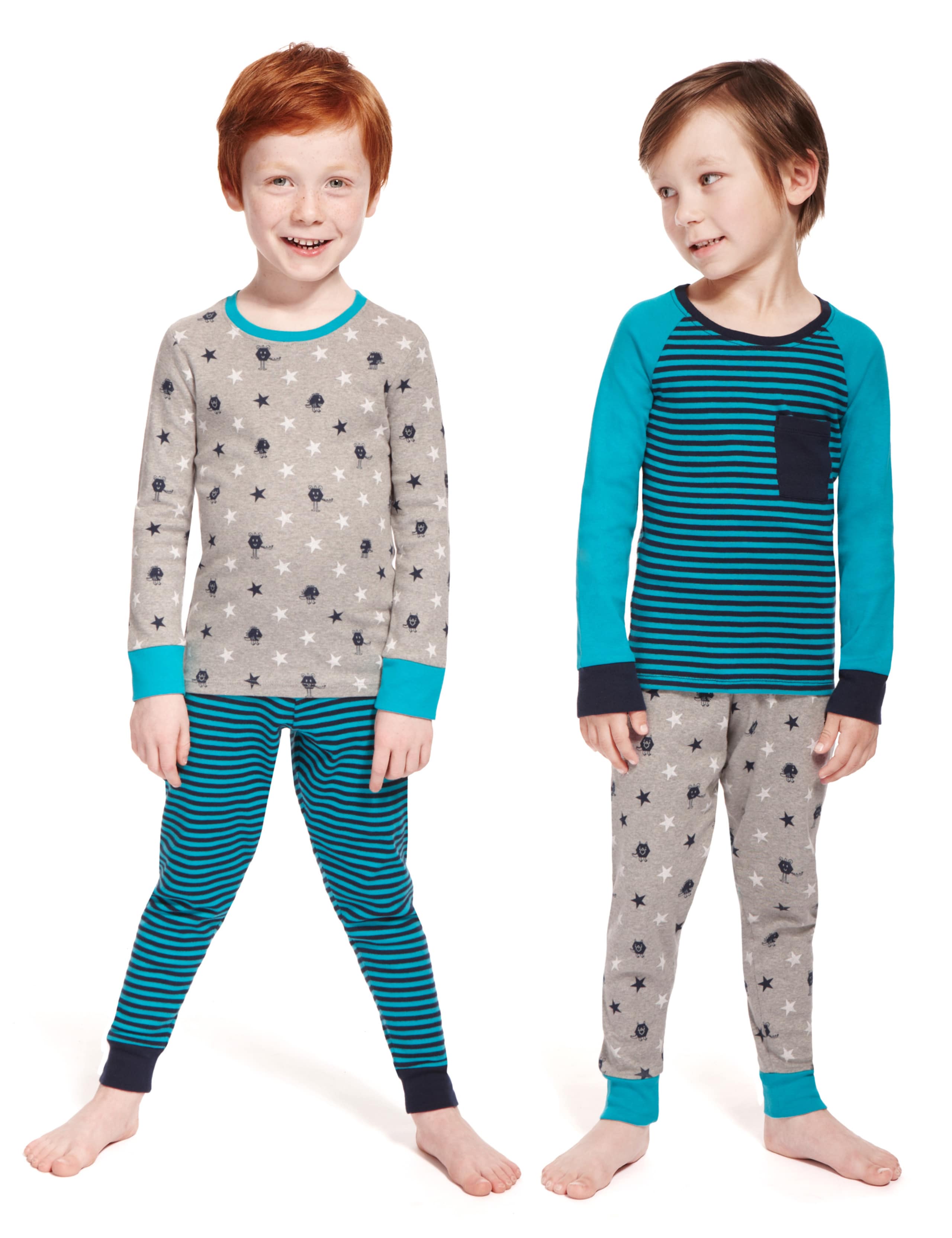 2 Pack Pure Cotton Monster & Striped Pyjamas 1 of 5