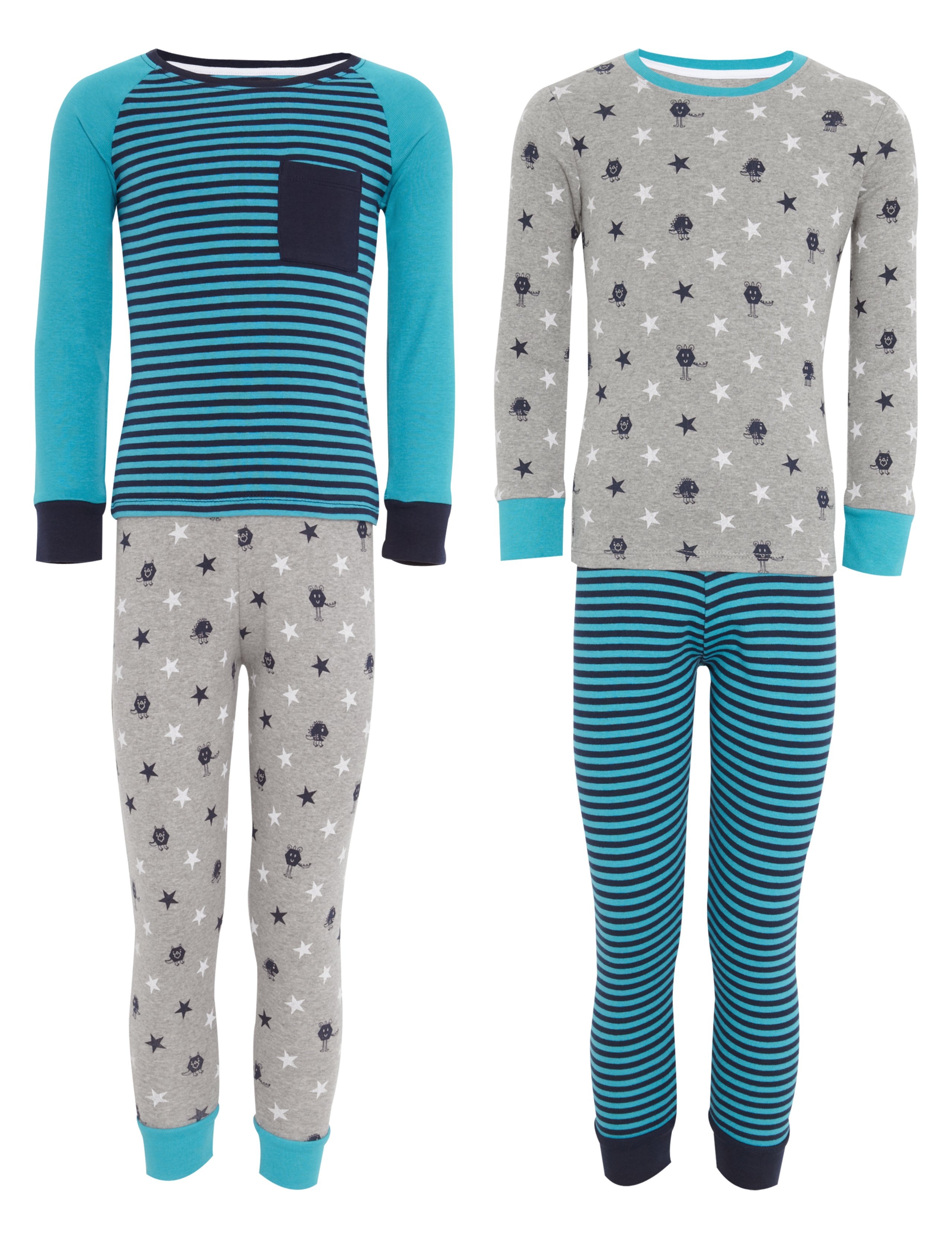 2 Pack Pure Cotton Monster & Striped Pyjamas 2 of 5