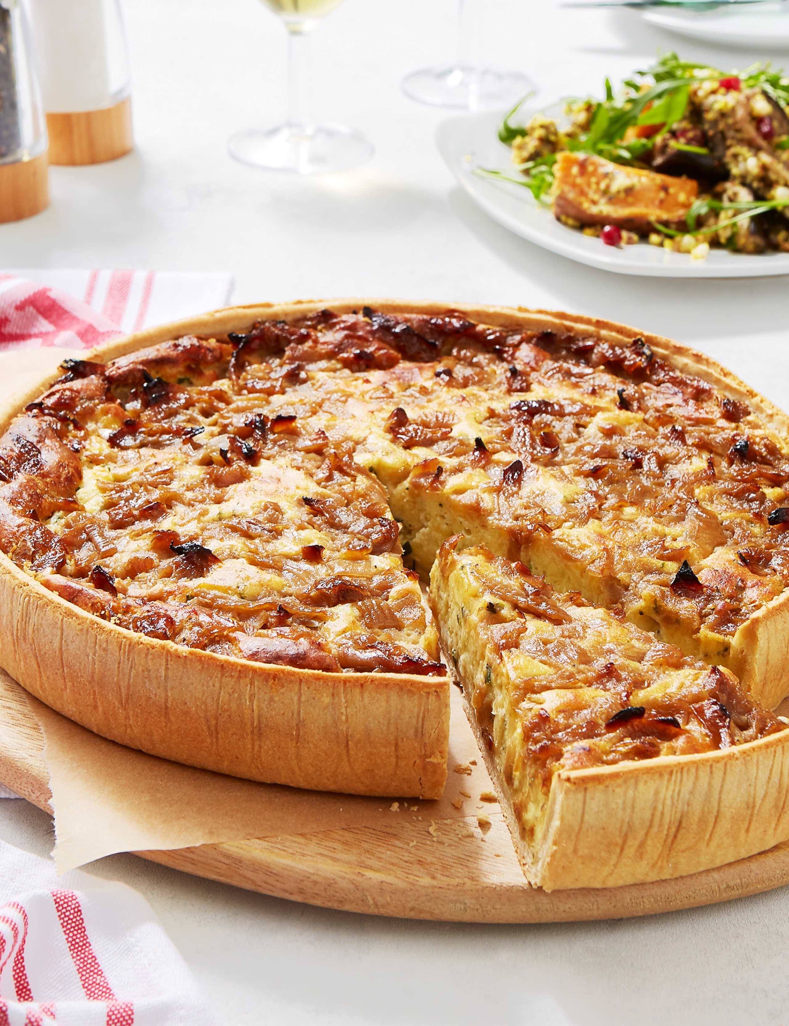Large Hand Finished Caramelised Onion & Vintage Cheddar Quiche (Serves 10) - (Last Collection Date 30th September 2020) 1 of 2