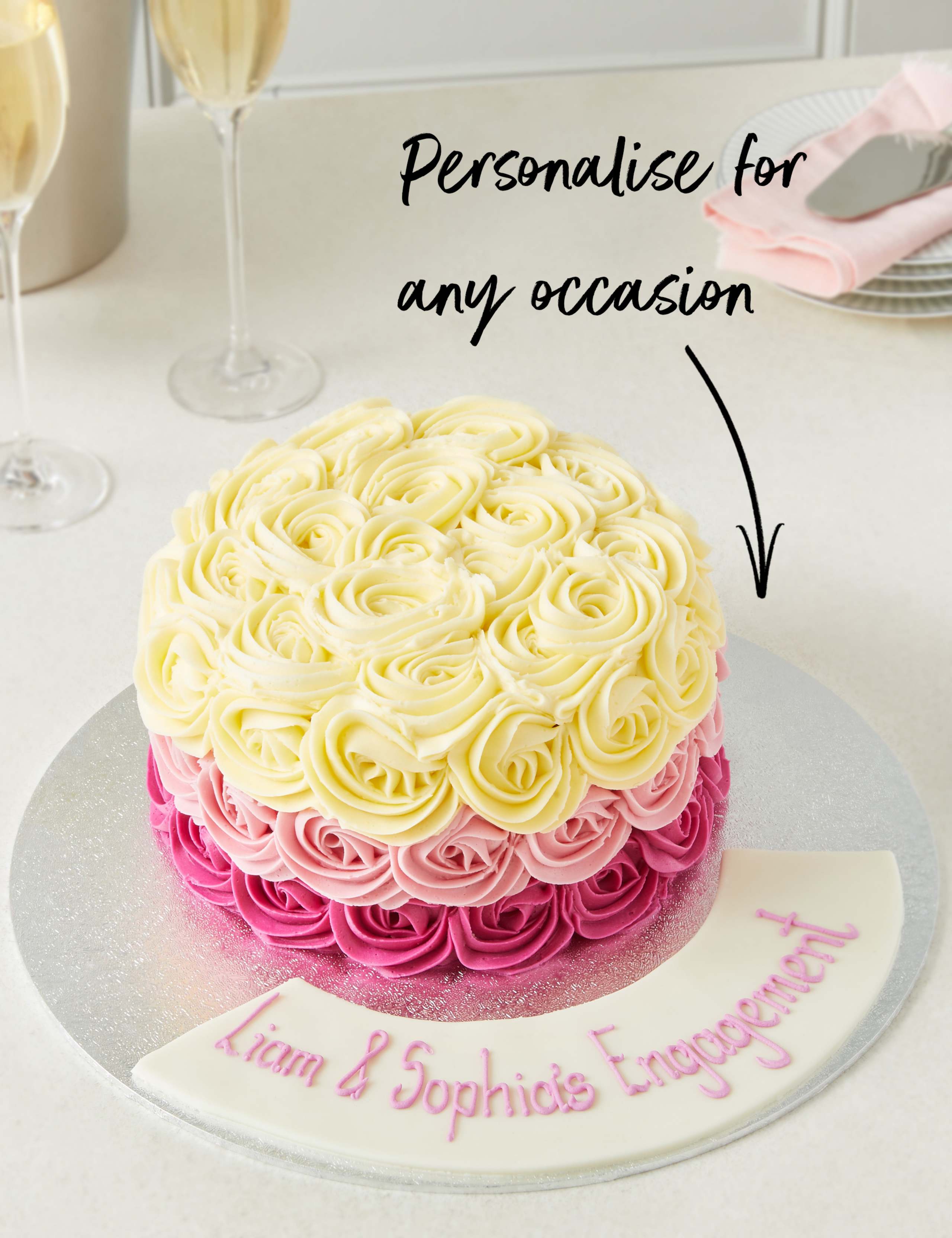 Personalised Piped Rose Sponge Cake (Serves 24) 3 of 5