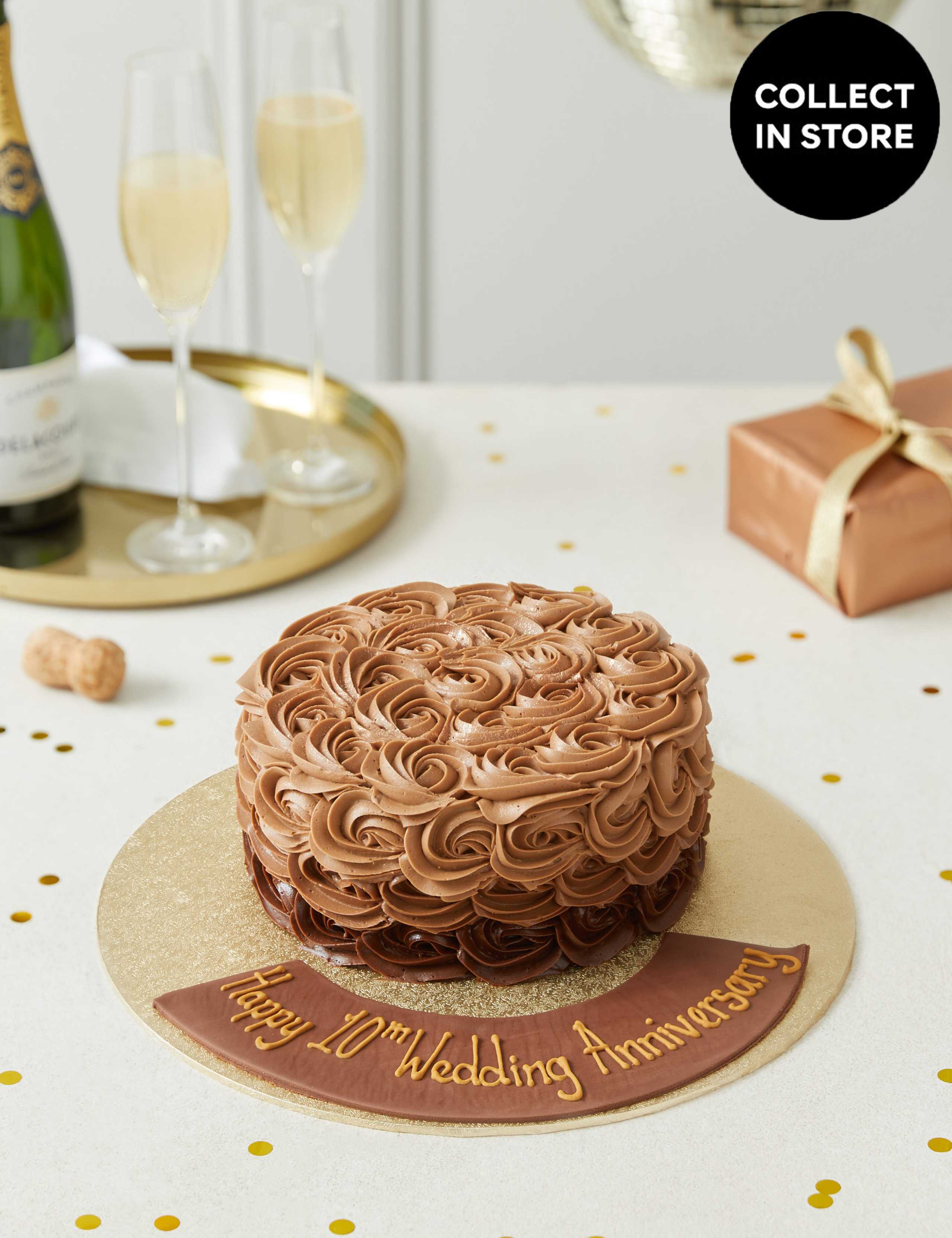 Personalised Piped Shimmering Rose Chocolate Cake (Serves 20) - Last Collection 25th July 1 of 8