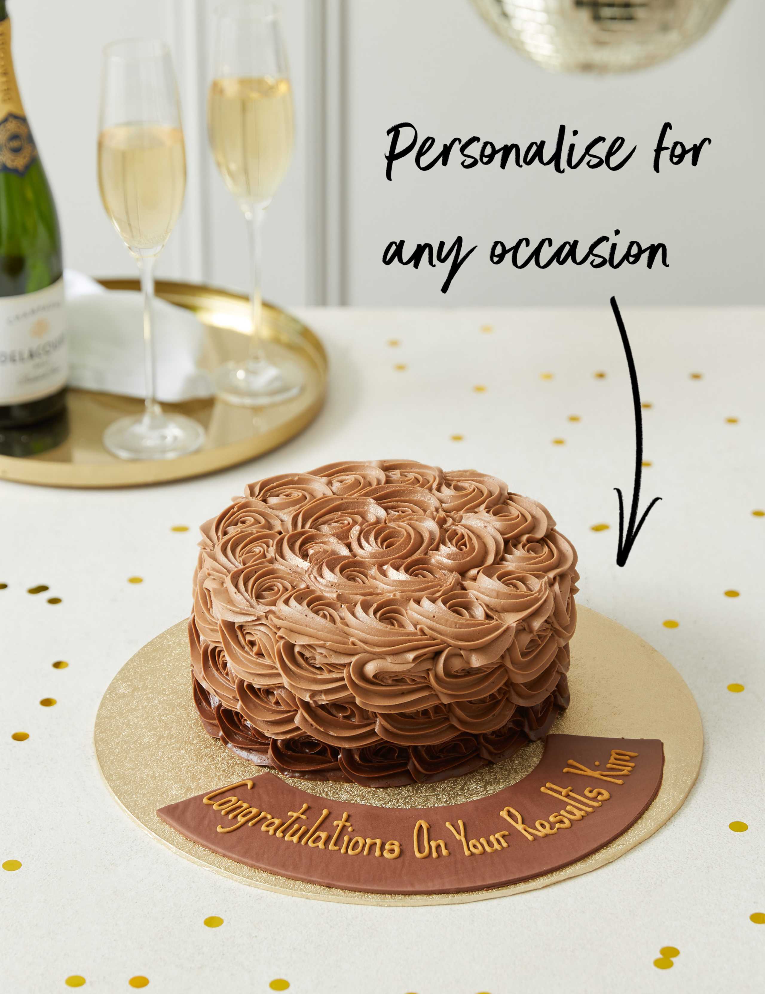 Personalised Piped Shimmering Rose Chocolate Cake (Serves 20) - Last Collection 25th July 3 of 8