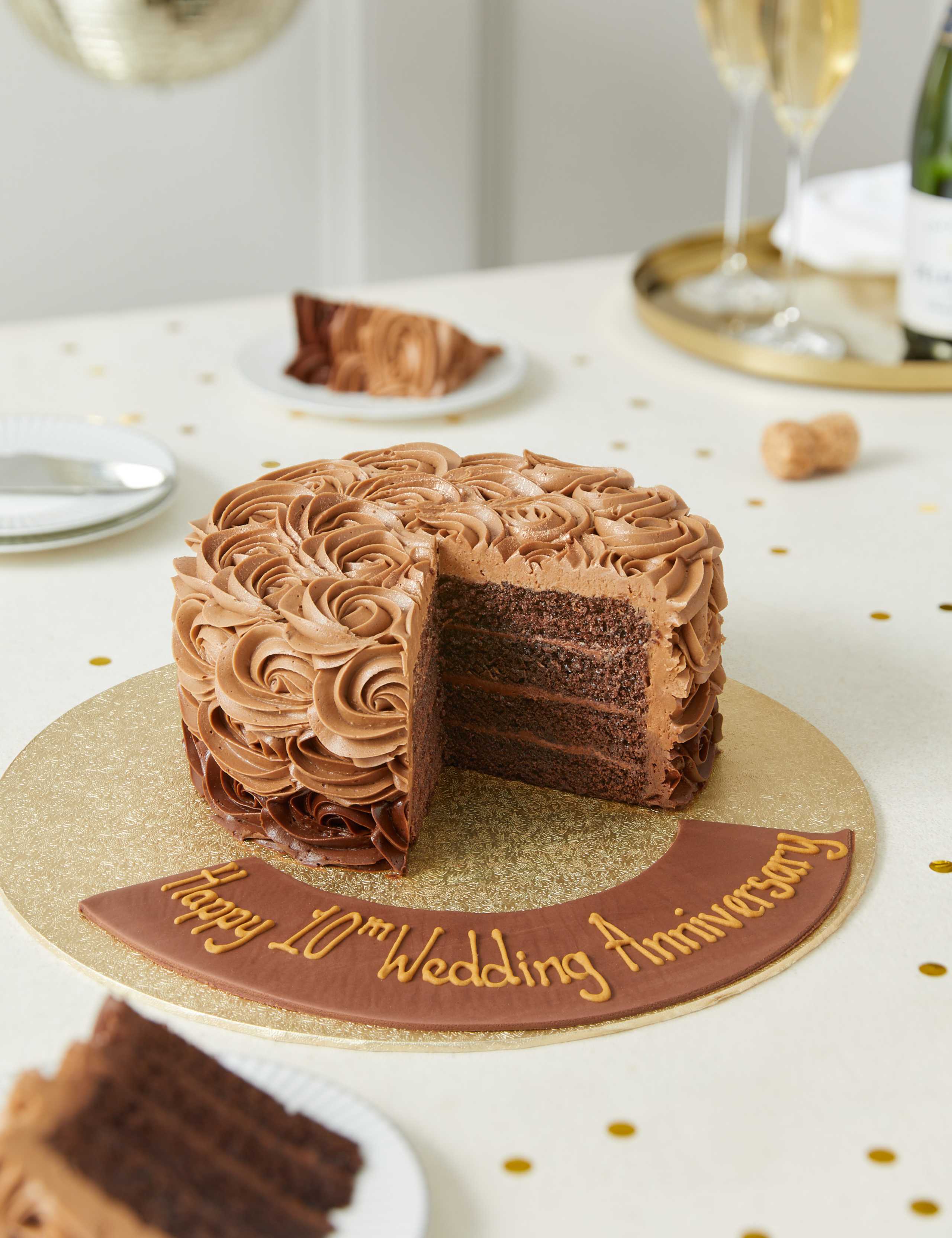 Personalised Piped Shimmering Rose Chocolate Cake (Serves 20) - Last Collection 25th July 2 of 8