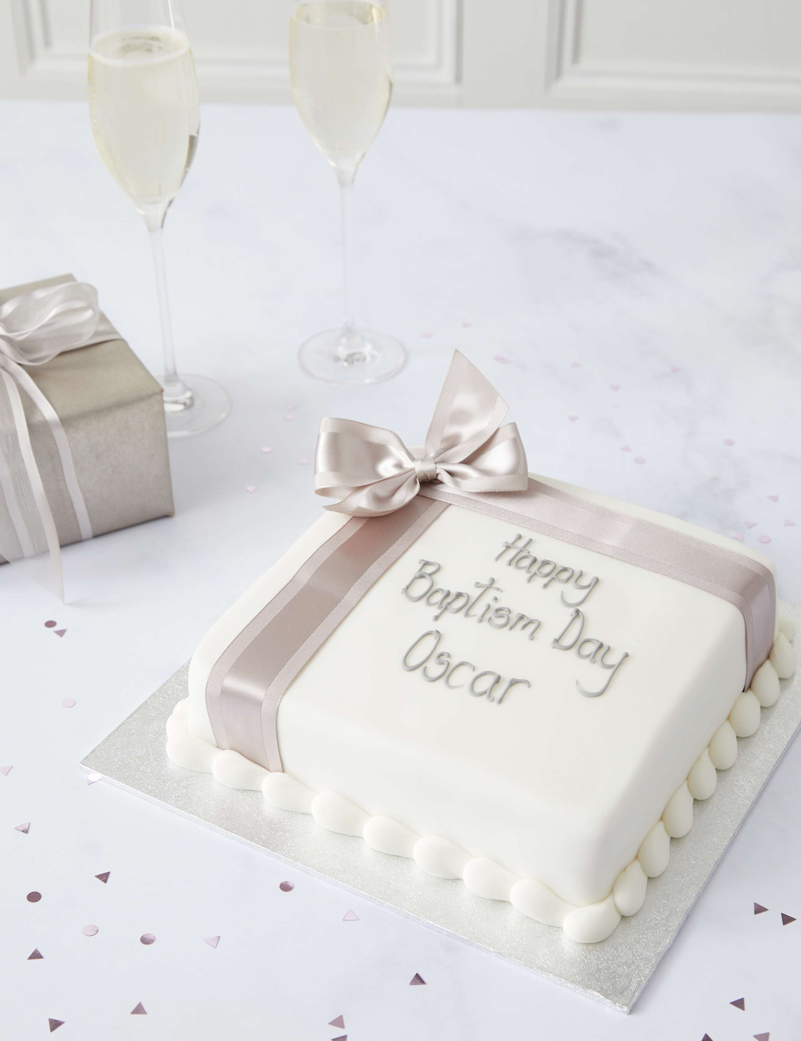 Personalised Celebration Sponge Cake with Silver Ribbon (Serves 16) 3 of 6