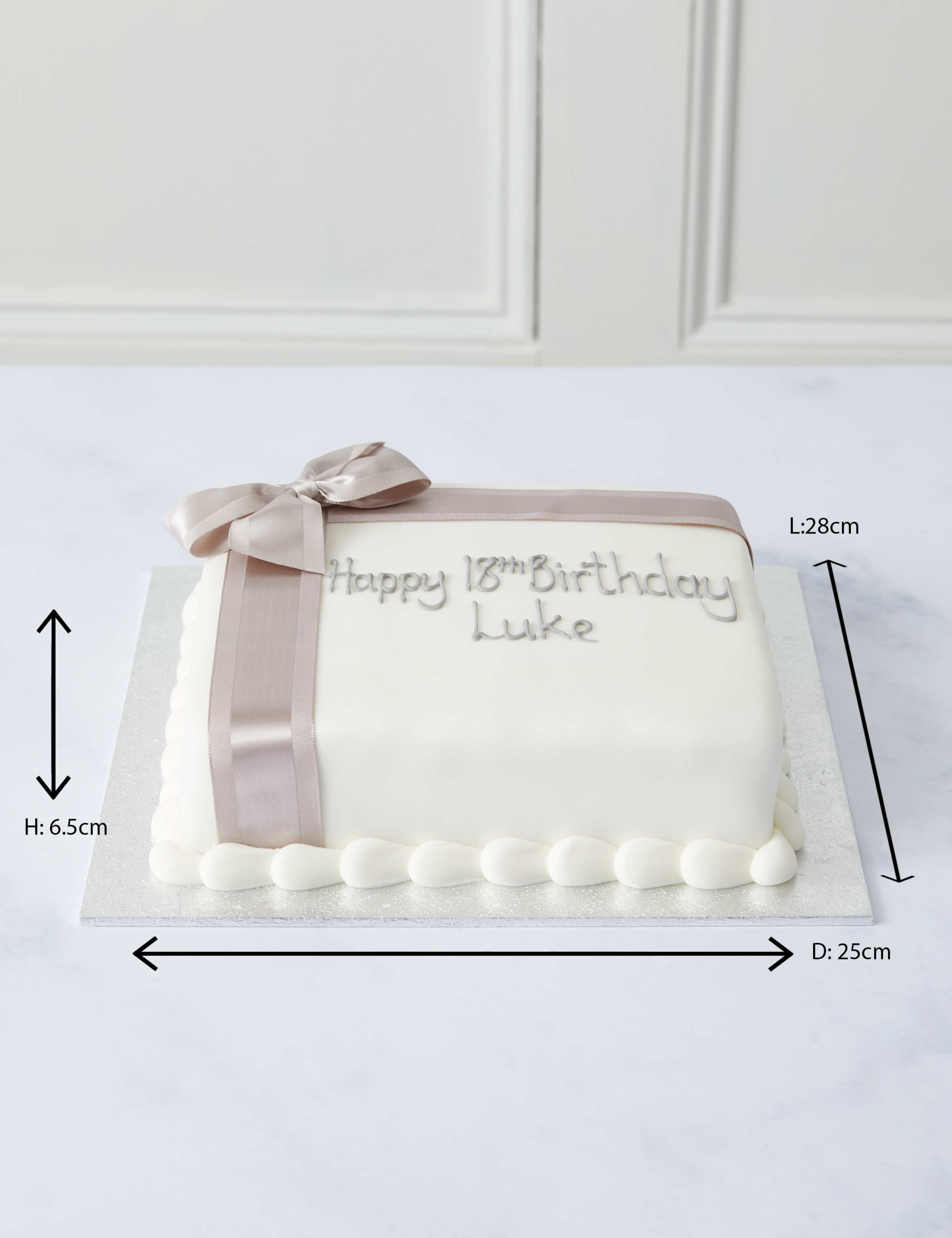 Personalised Celebration Sponge Cake with Silver Ribbon (Serves 16) 5 of 6
