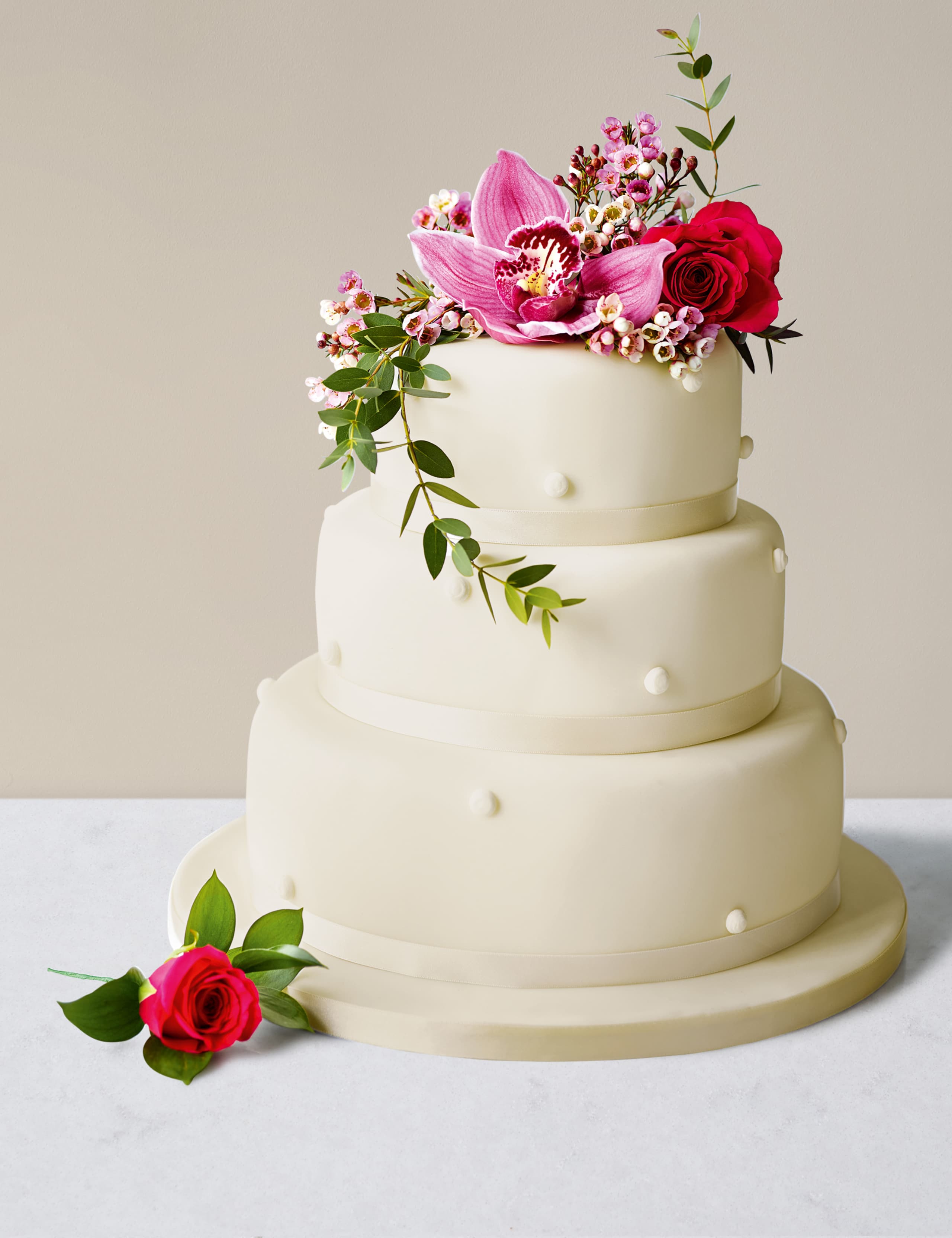 Romantic Pearl Wedding Cake with Ivory Icing - Assorted Flavours (Serves 150) Last order date 26th March 1 of 6