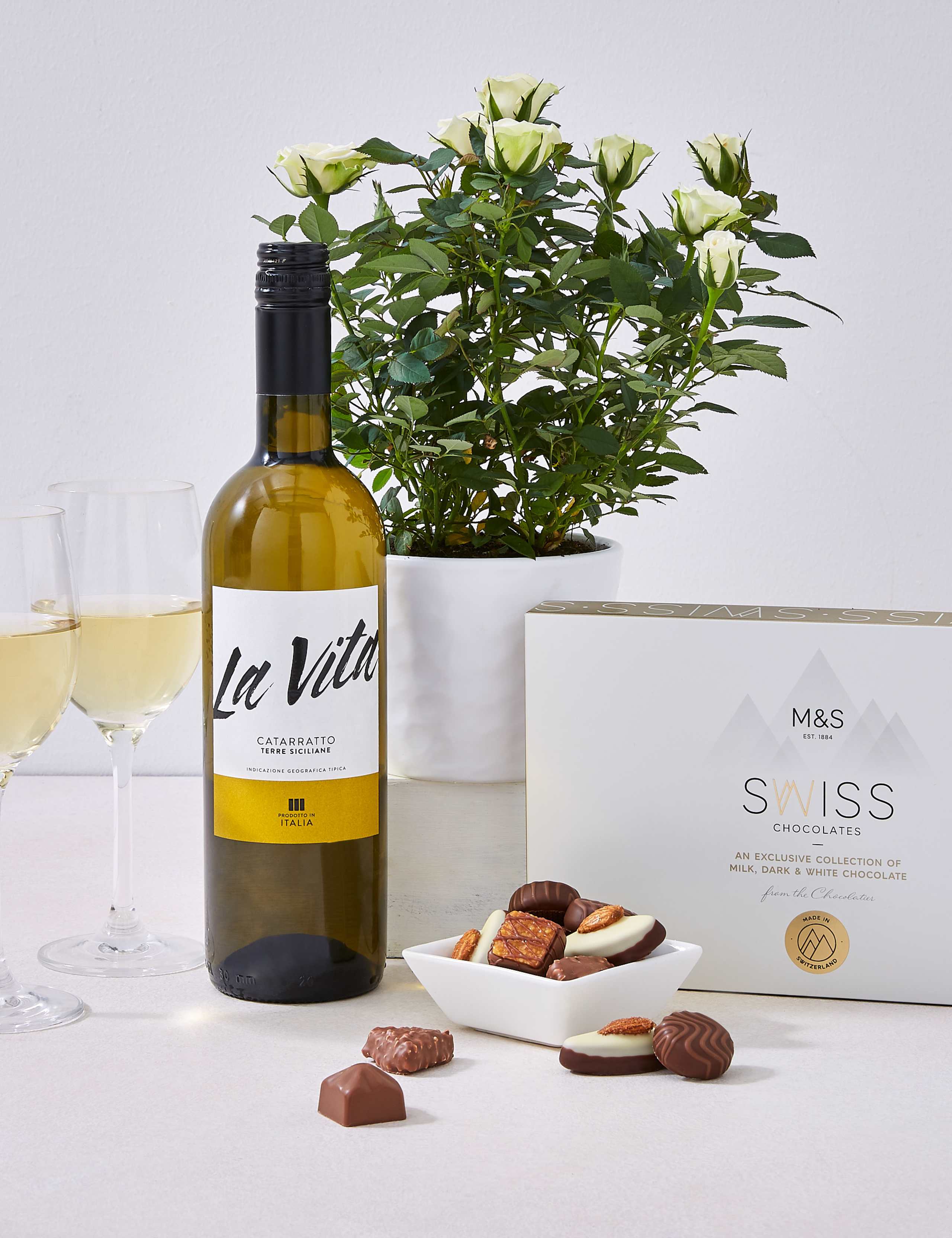 Rose Plant with White Wine & Chocolates Gift 1 of 3