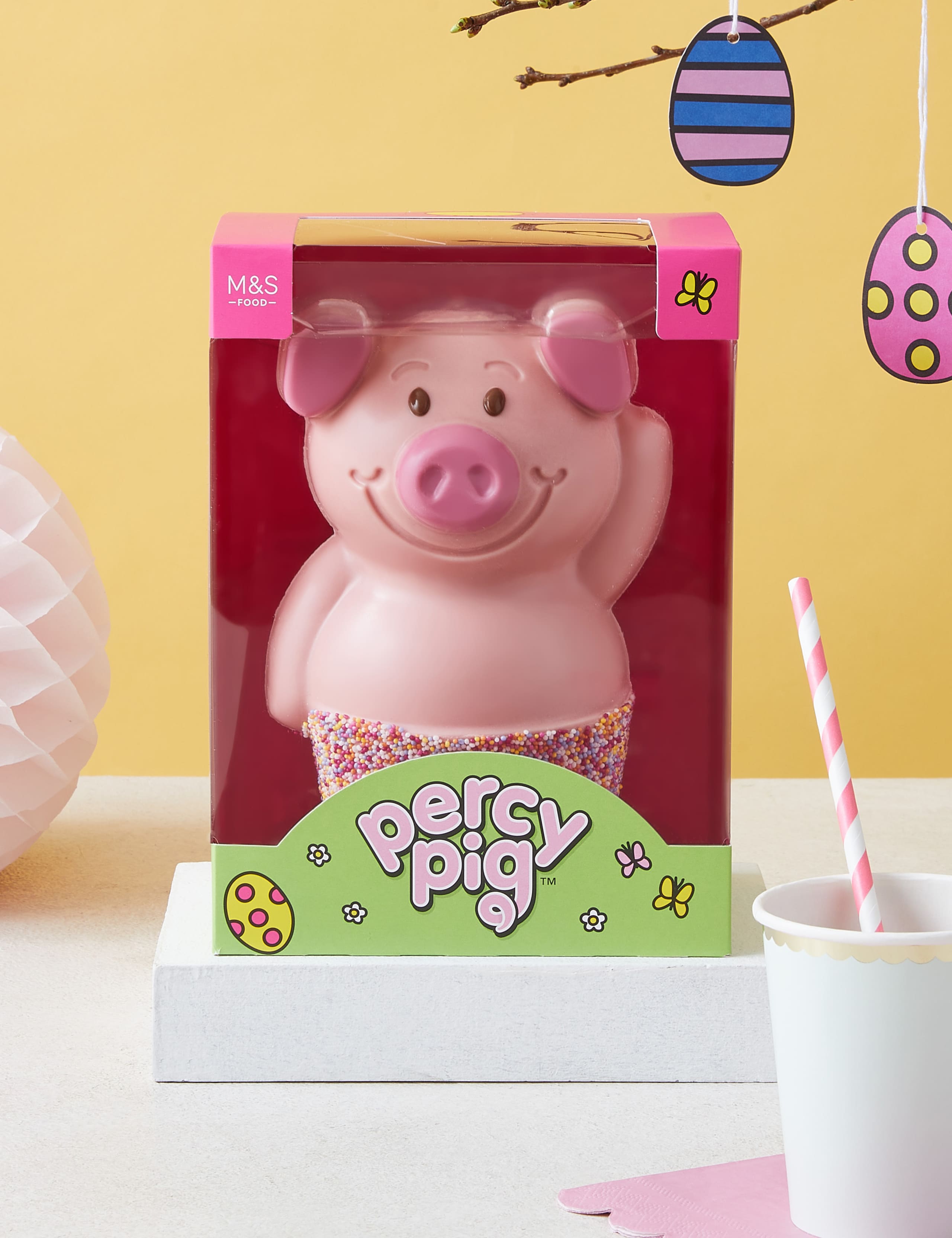 Giant White Chocolate Percy Pig™ with Jazzy Trousers 1 of 2