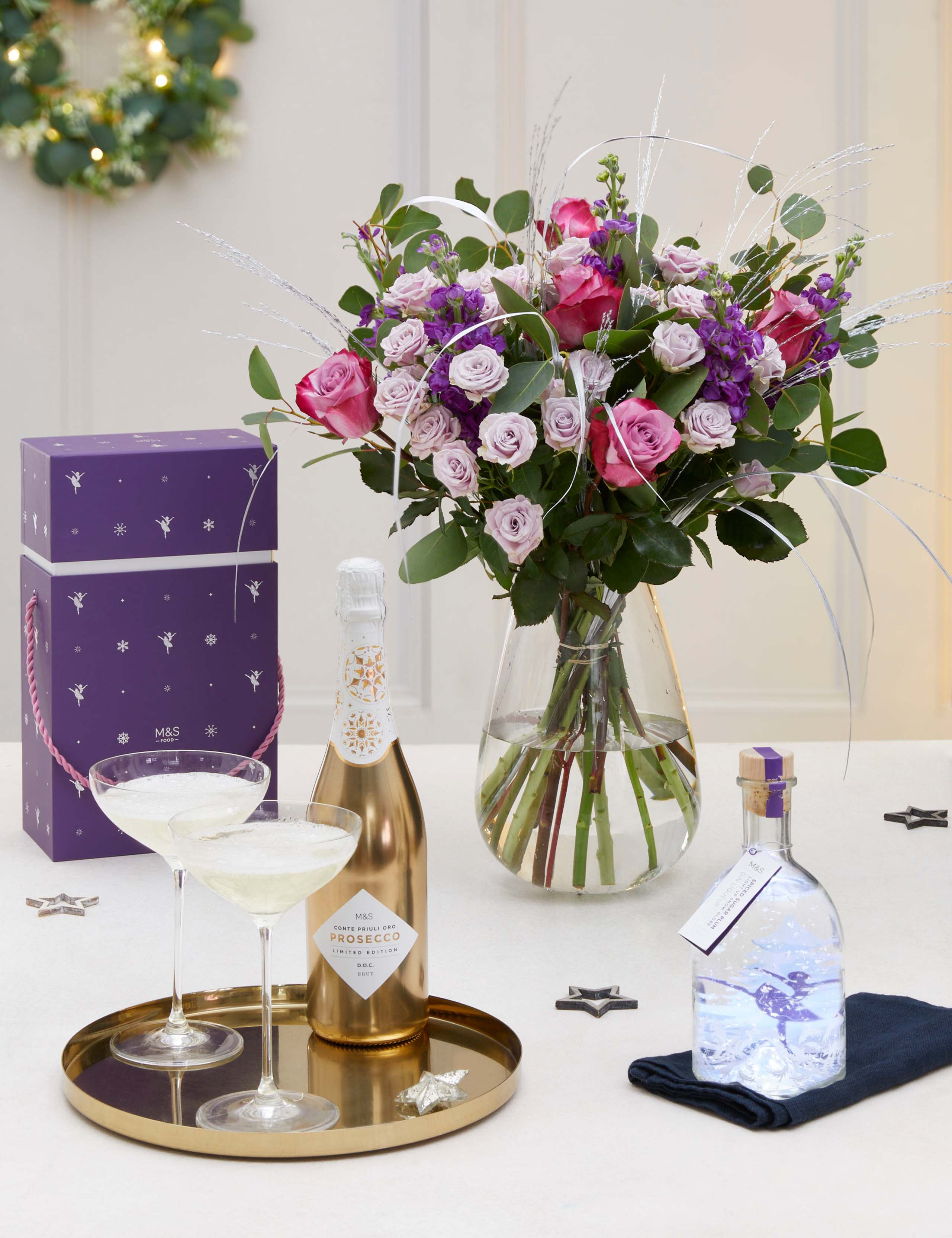 Spiced Sugar Plum Light Up Snow Globe Gin Liqueur & Bouquet Gift 1 of 5