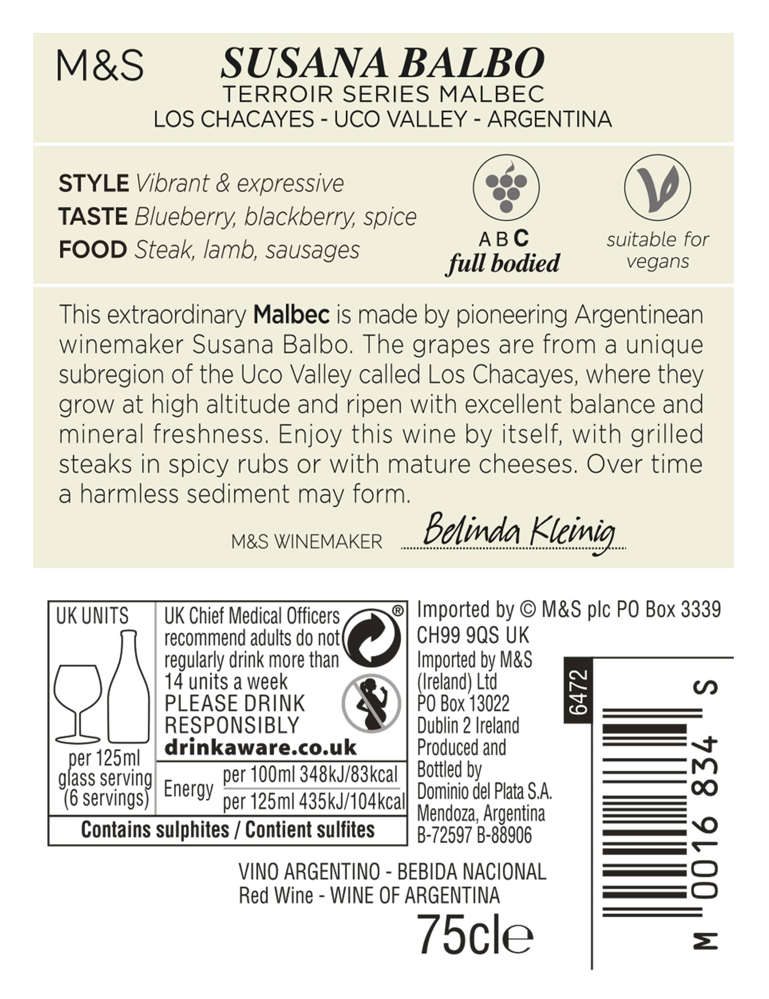 M&S Collection Susana Balbo Malbec - Case of 6 2 of 2