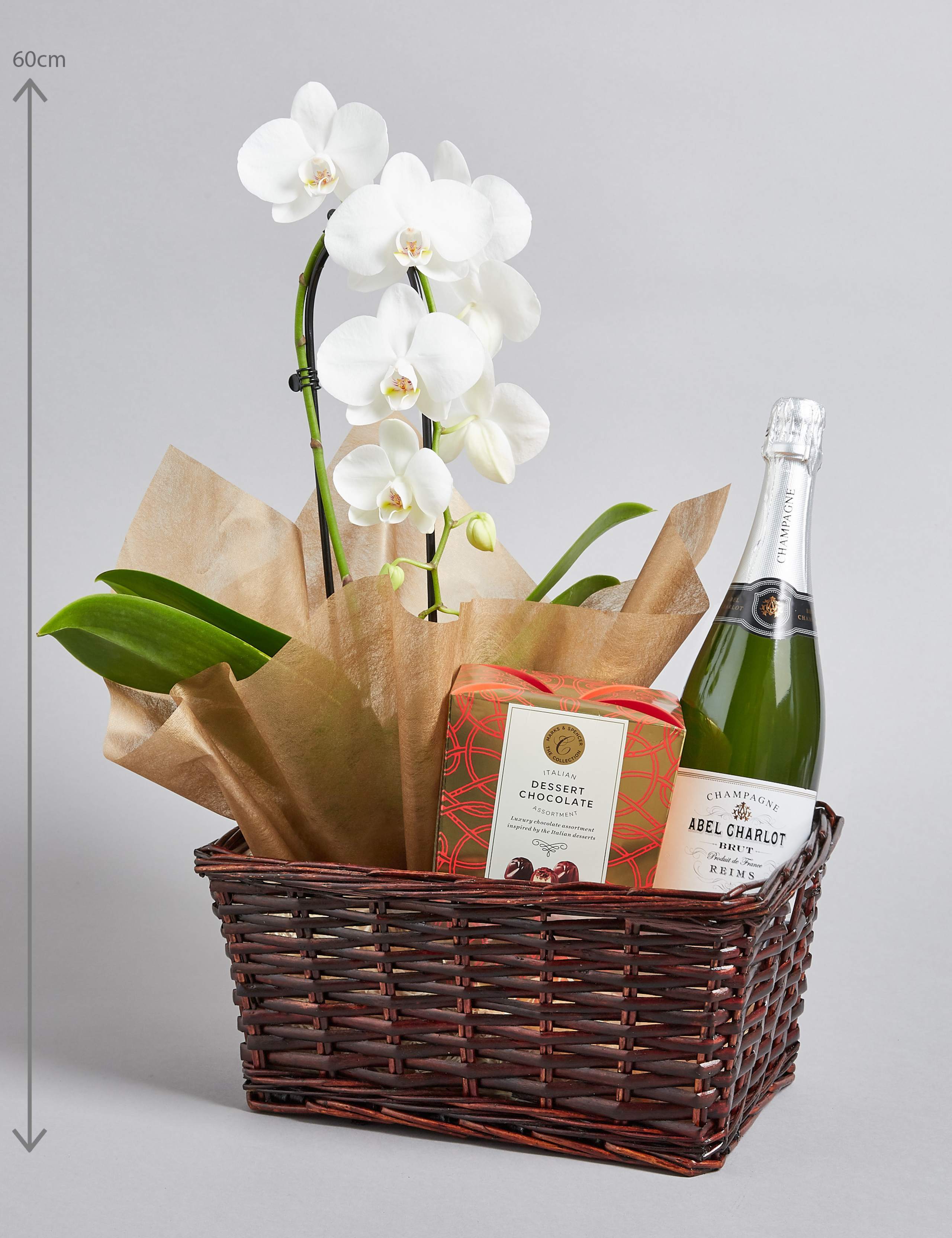 Luxury White Cascade Orchid, Champagne & Italian Chocolates Hamper 3 of 4