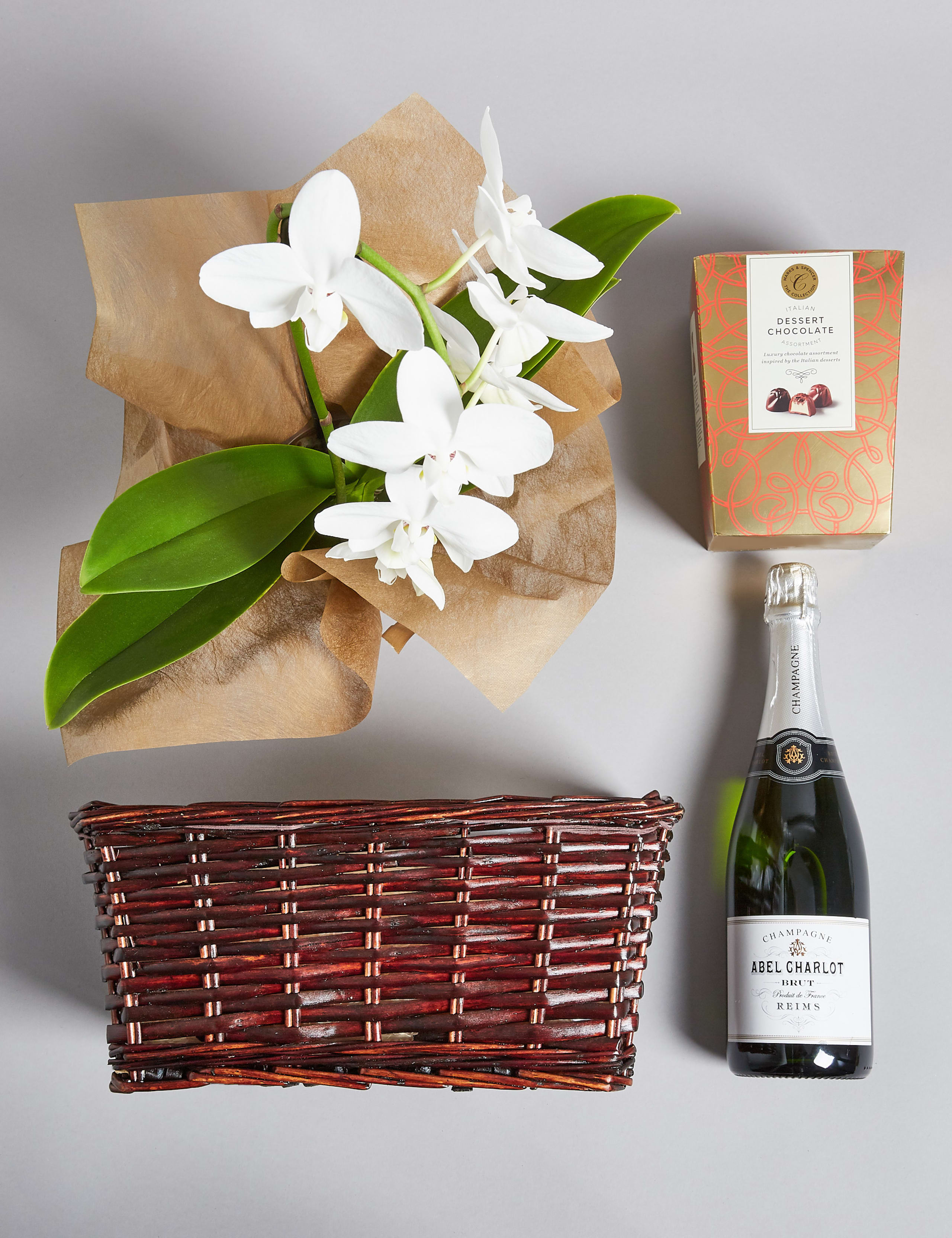 Luxury White Cascade Orchid, Champagne & Italian Chocolates Hamper 2 of 4
