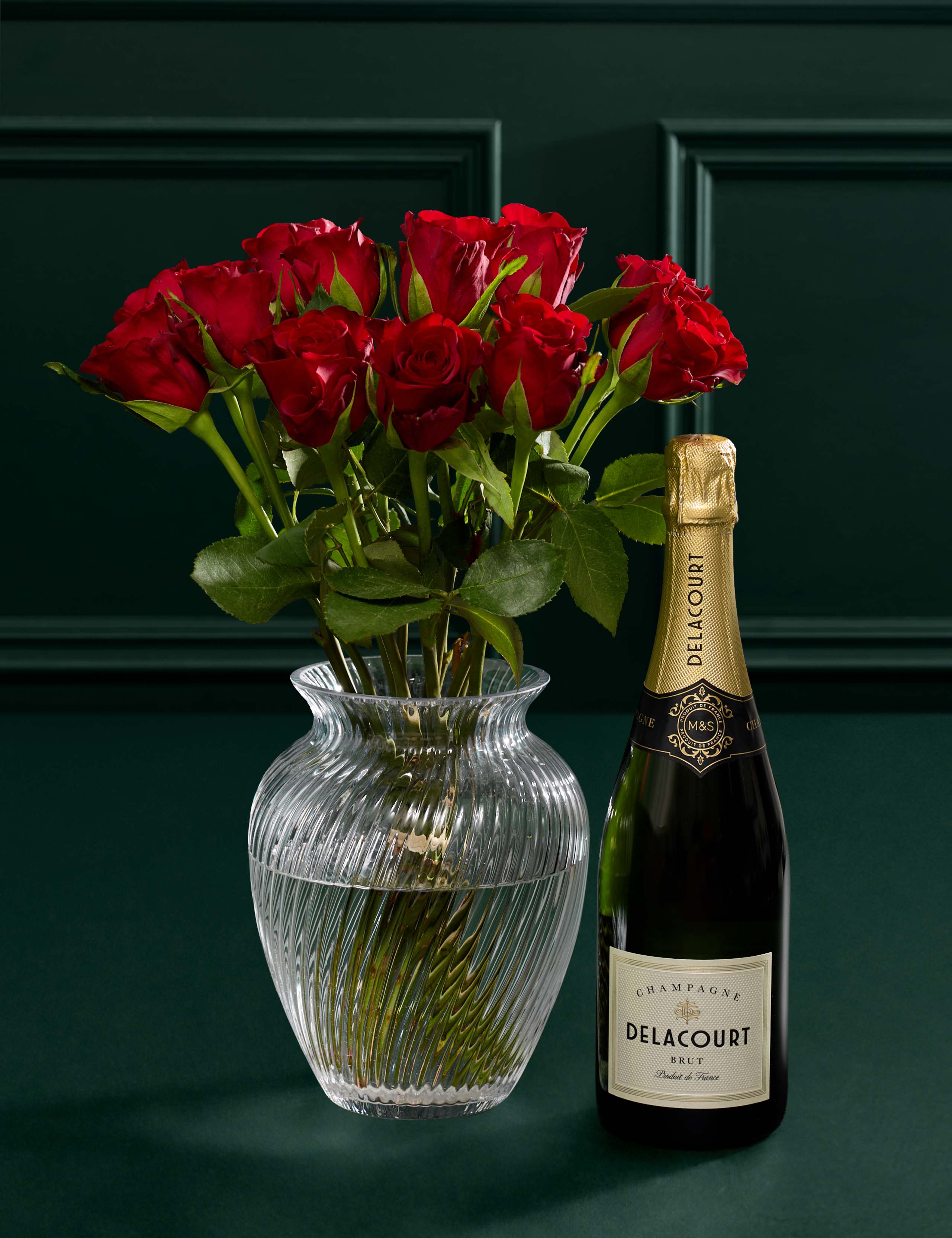 Dozen Red Roses Bouquet with Champagne 1 of 7