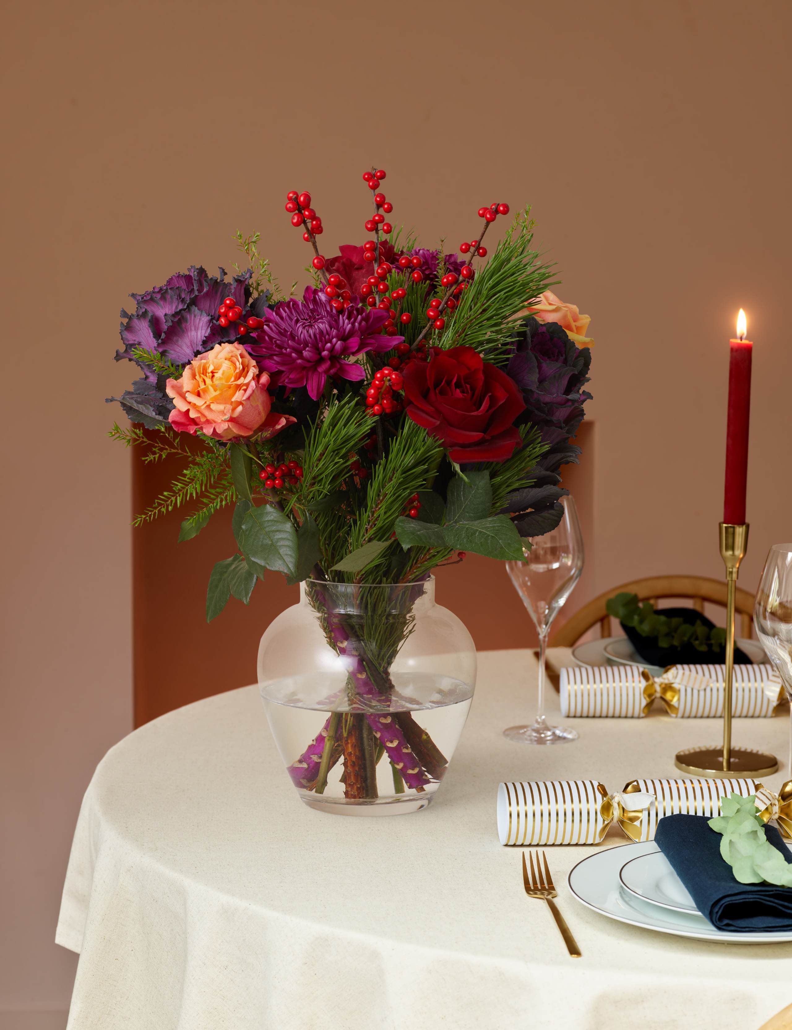 Christmas Jewel Rose & Brassica Bouquet 1 of 5