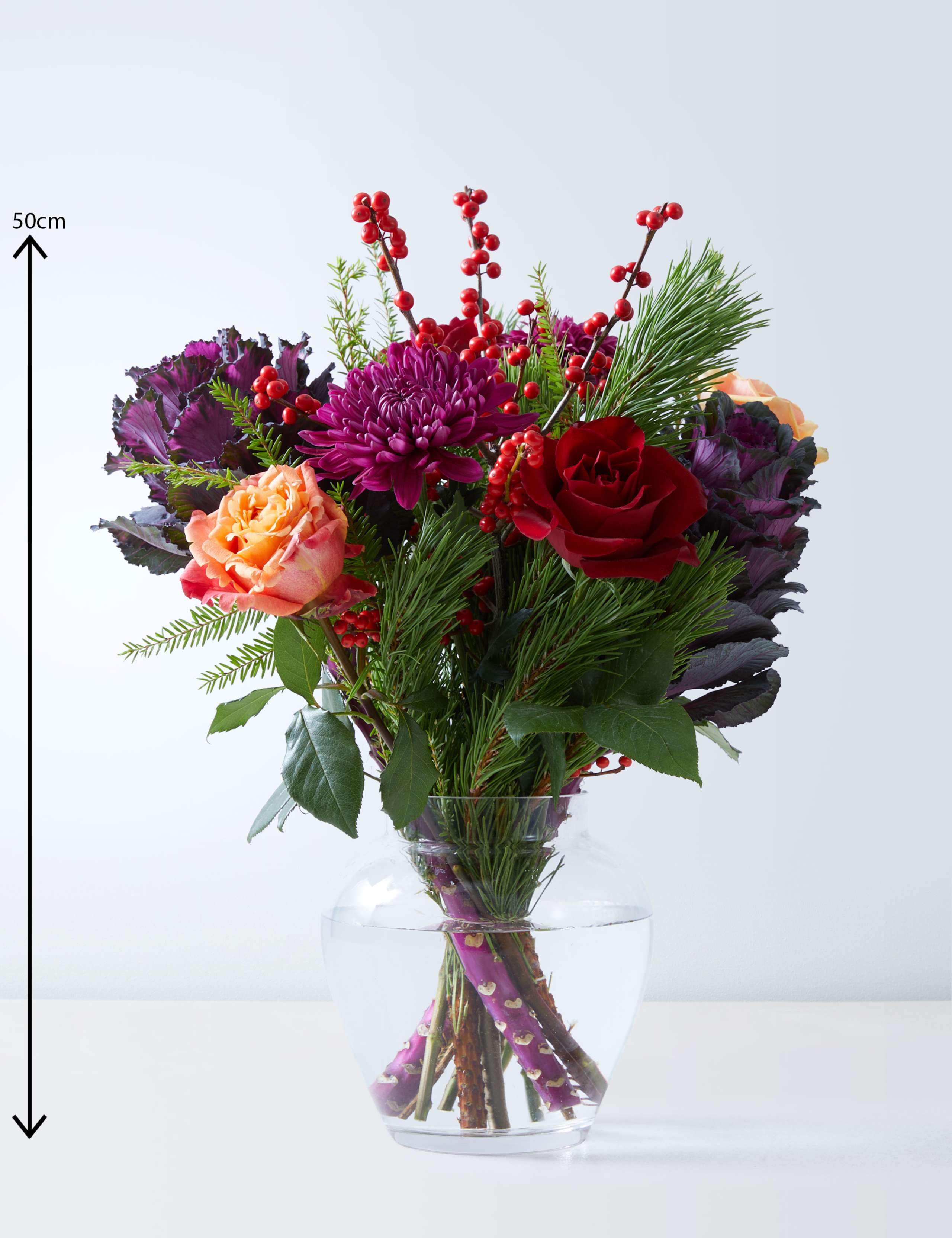 Christmas Jewel Rose & Brassica Bouquet 3 of 5