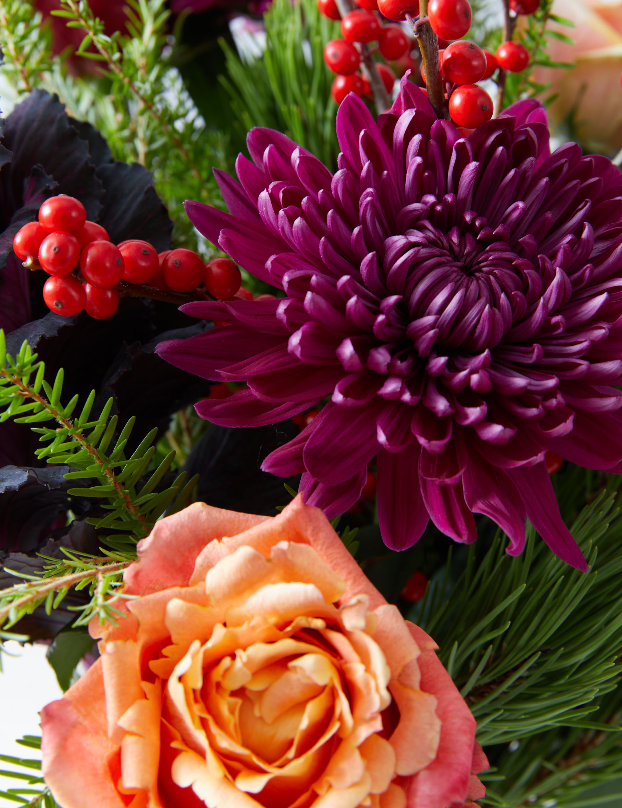 Christmas Jewel Rose & Brassica Bouquet 4 of 5