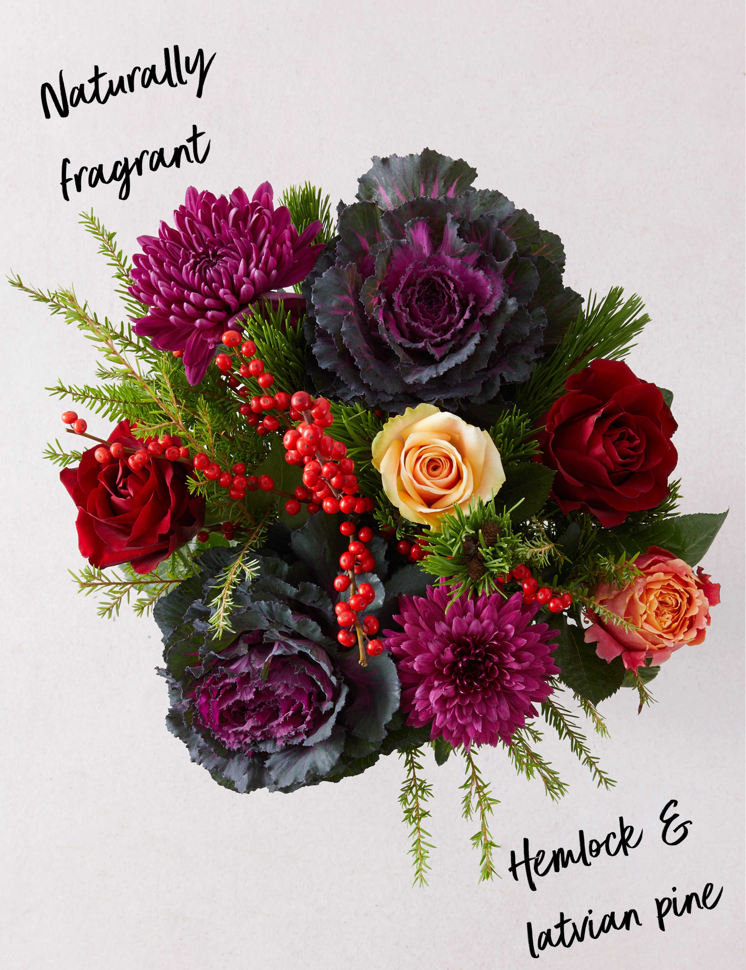 Christmas Jewel Rose & Brassica Bouquet 2 of 5