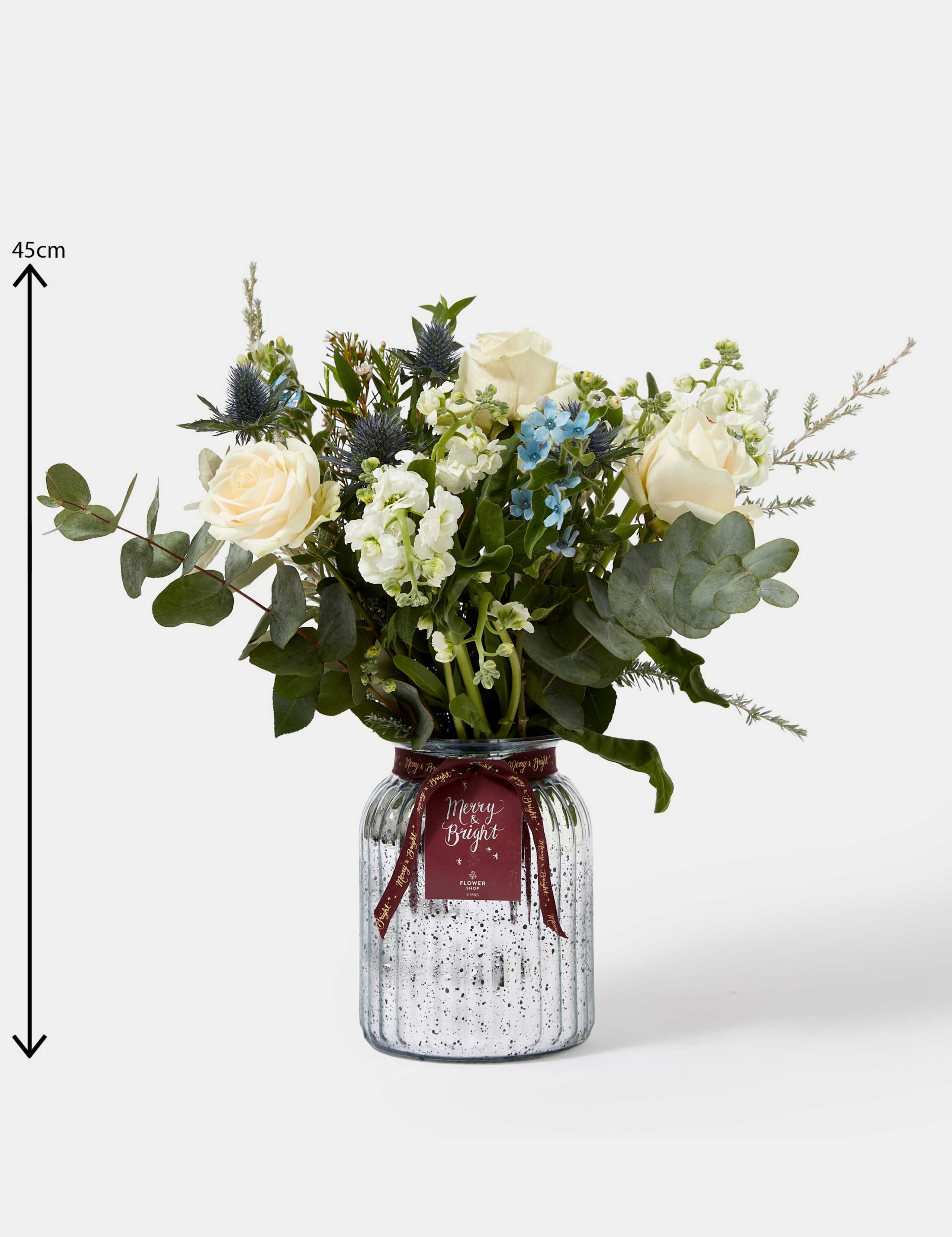 Cream Rose & Blue Eryngium Bouquet in Vase 5 of 5