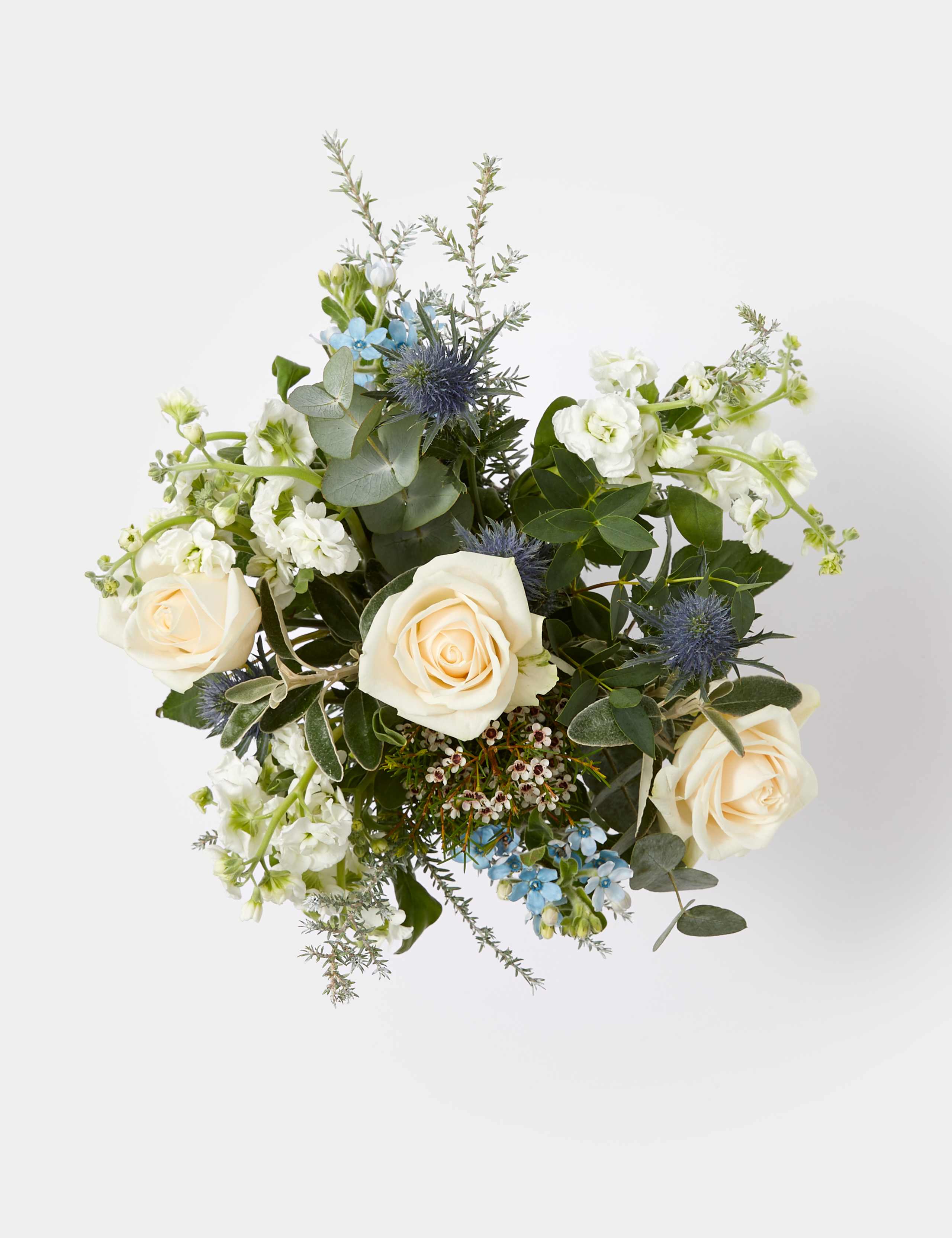 Cream Rose & Blue Eryngium Bouquet in Vase 2 of 5