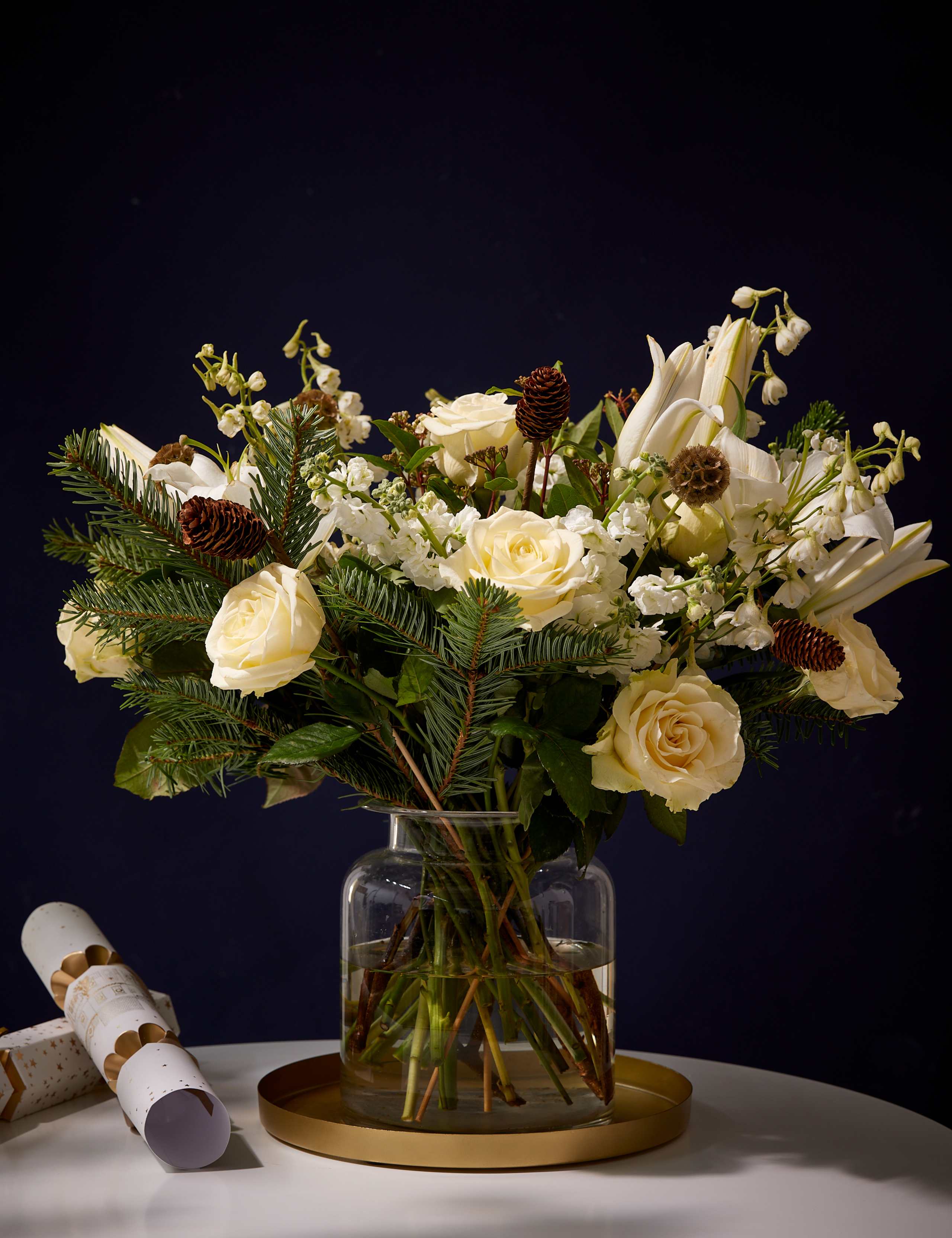 Luxury White Rose & Spray Stock Christmas Bouquet 1 of 6