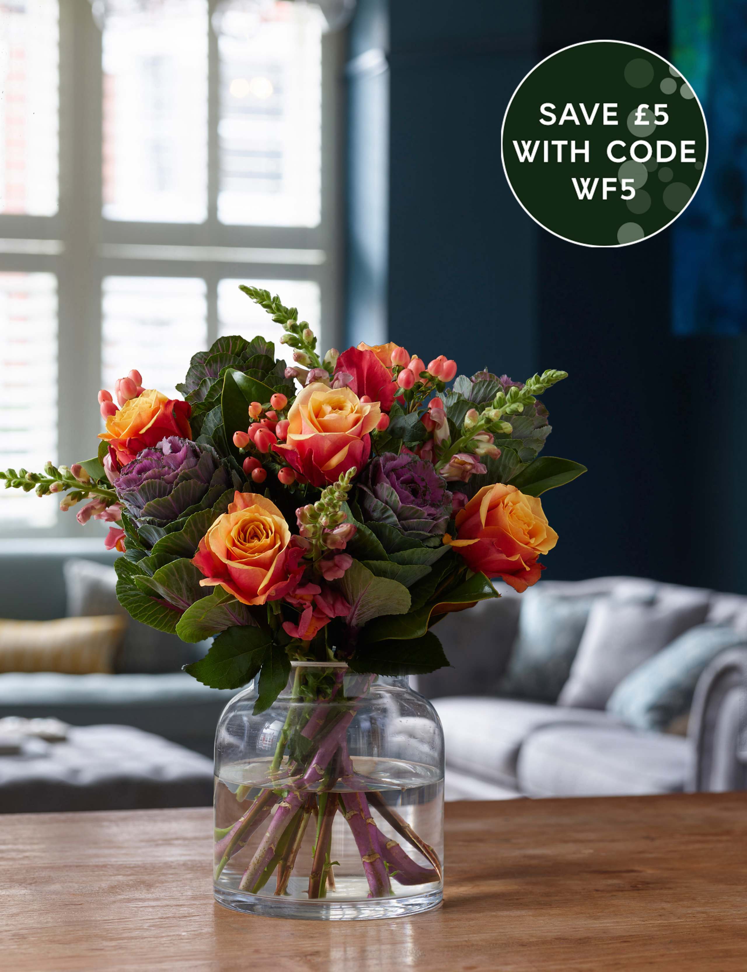 Autumn Orange Rose & Brassica Bouquet 1 of 4