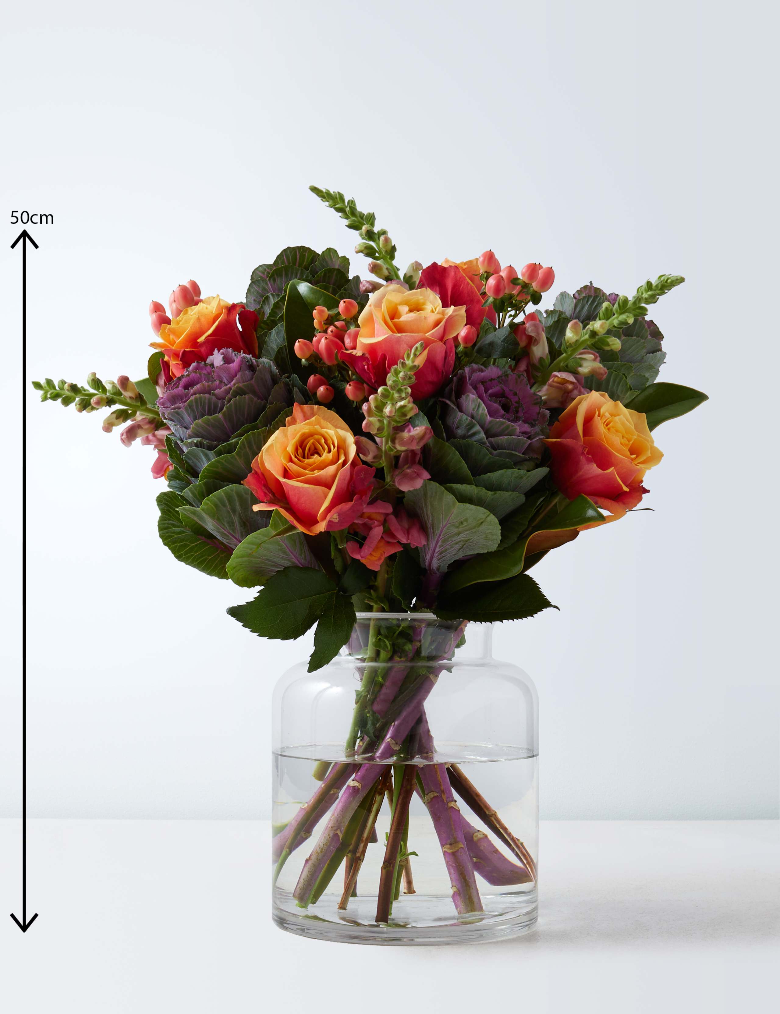 Autumn Orange Rose & Brassica Bouquet 3 of 4